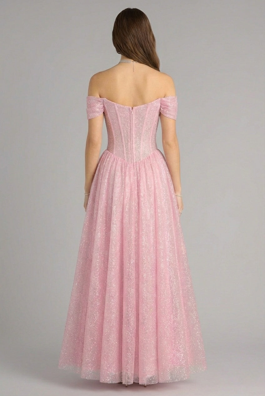 Seraphina Bardot Gown - Rose Quartz Lus Deluné