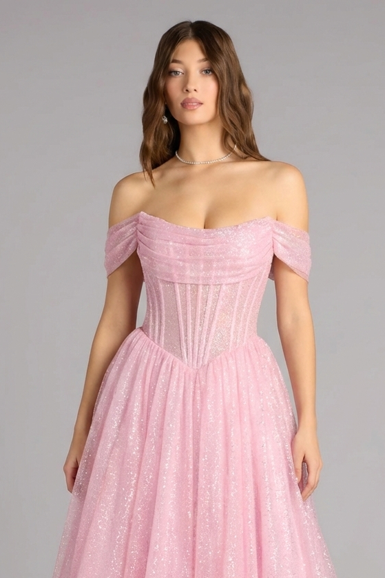 Seraphina Bardot Gown - Rose Quartz Lus Deluné