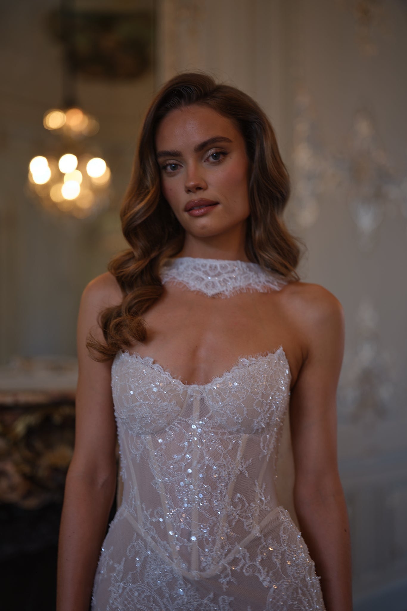 Lucienne Lace Halter Dress - Champagne Ivory Lus Deluné