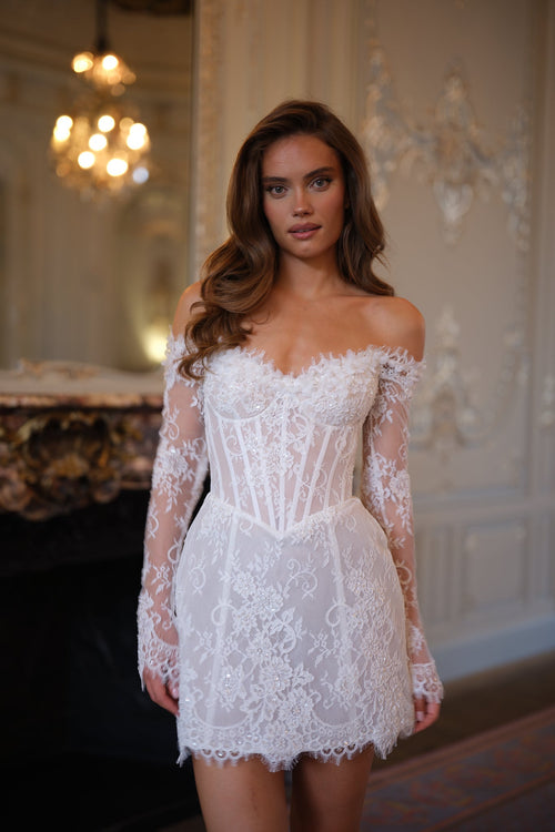 Aveline Lace Corset Mini Dress - Ivory Pearl Lus Deluné