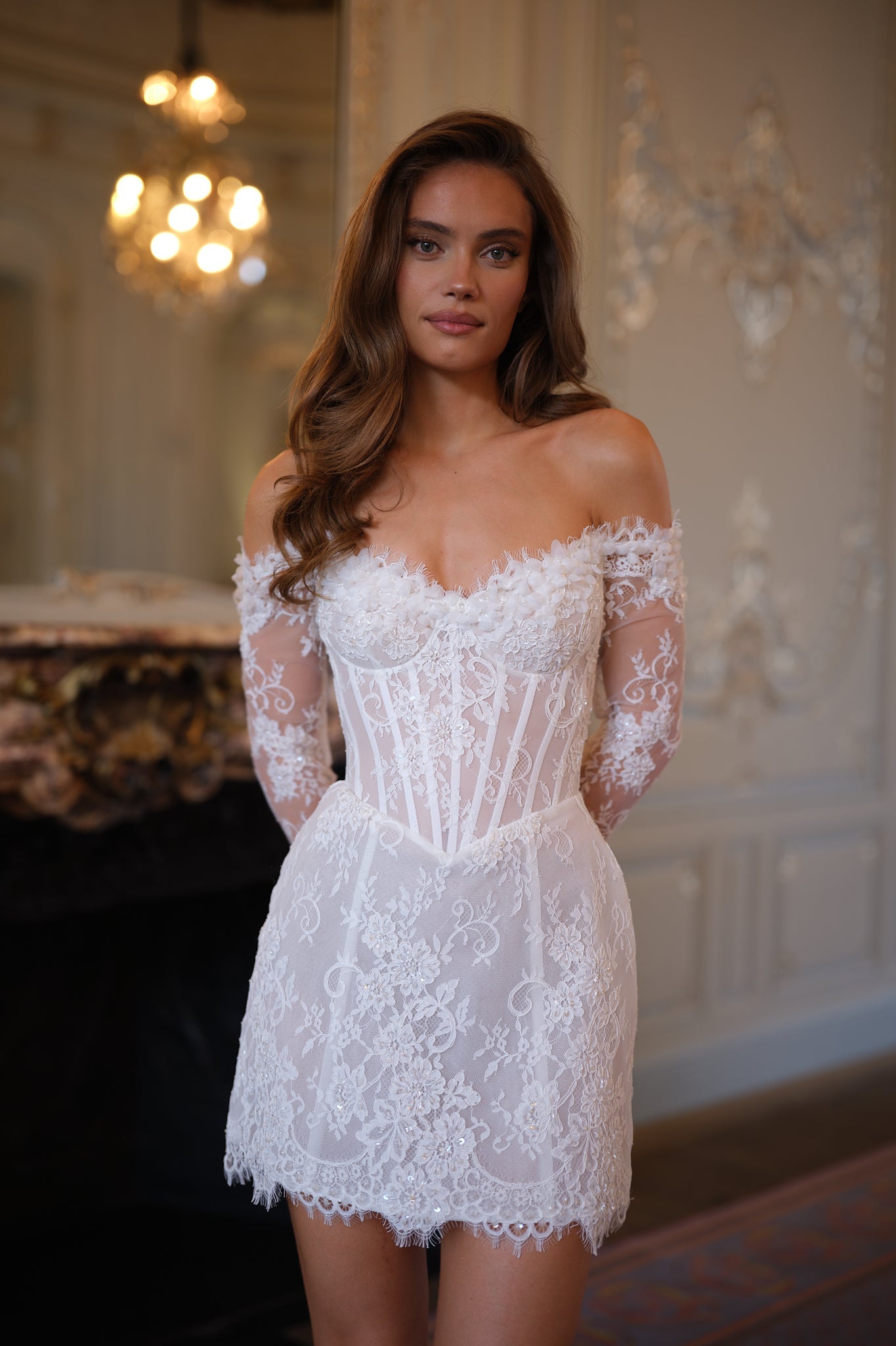 Aveline Lace Corset Mini Dress - Ivory Pearl Lus Deluné