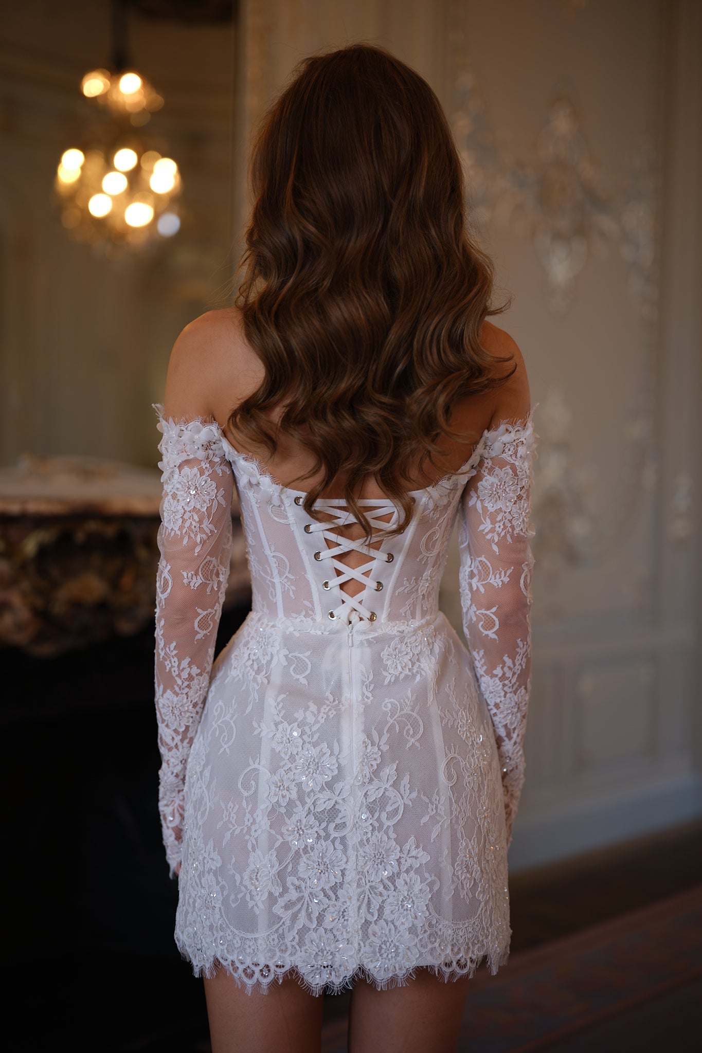Aveline Lace Corset Mini Dress - Ivory Pearl Lus Deluné
