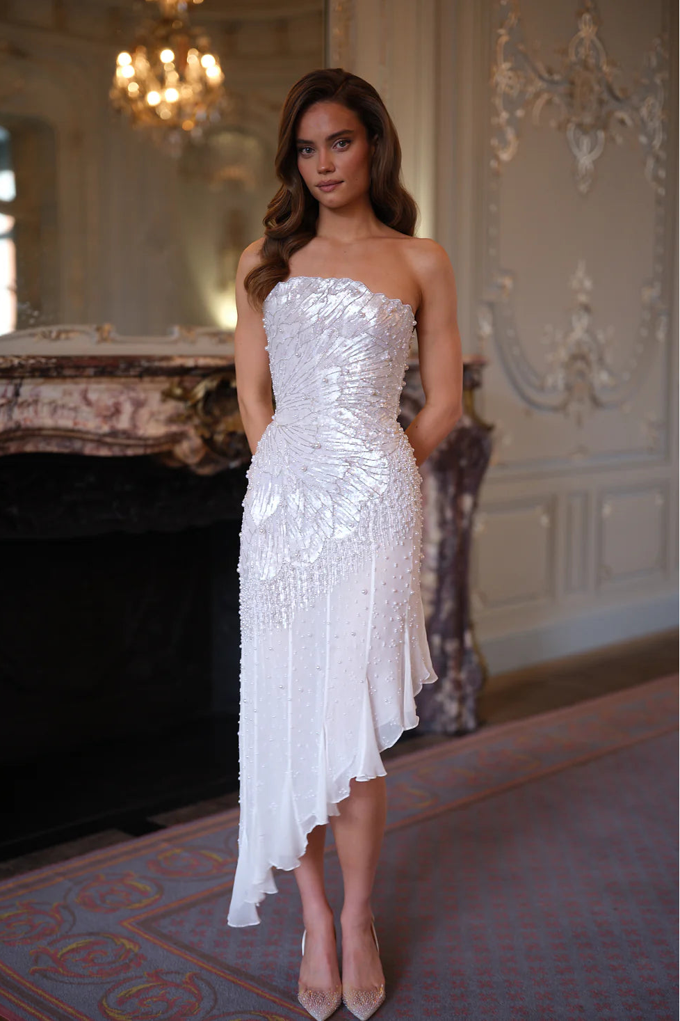 Seraphina Radiance Asymmetrical Dress - Pearl White Lus Deluné
