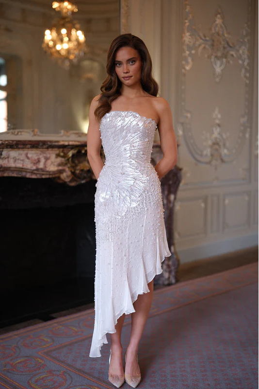 Seraphina Radiance Asymmetrical Dress - Pearl White Lus Deluné