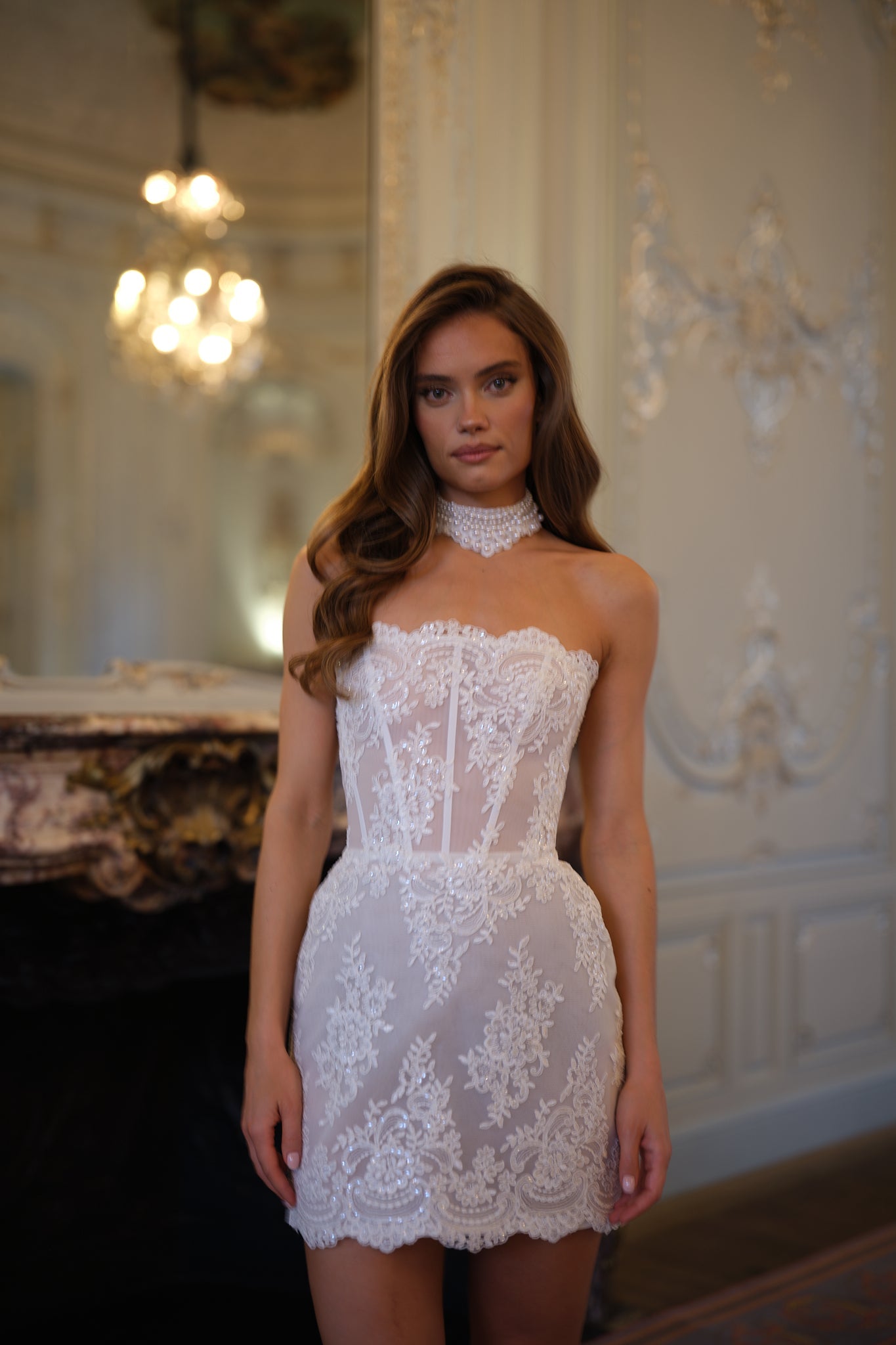 Lunaria Choker Corset Mini Dress - Pearl Ivory Lus Deluné