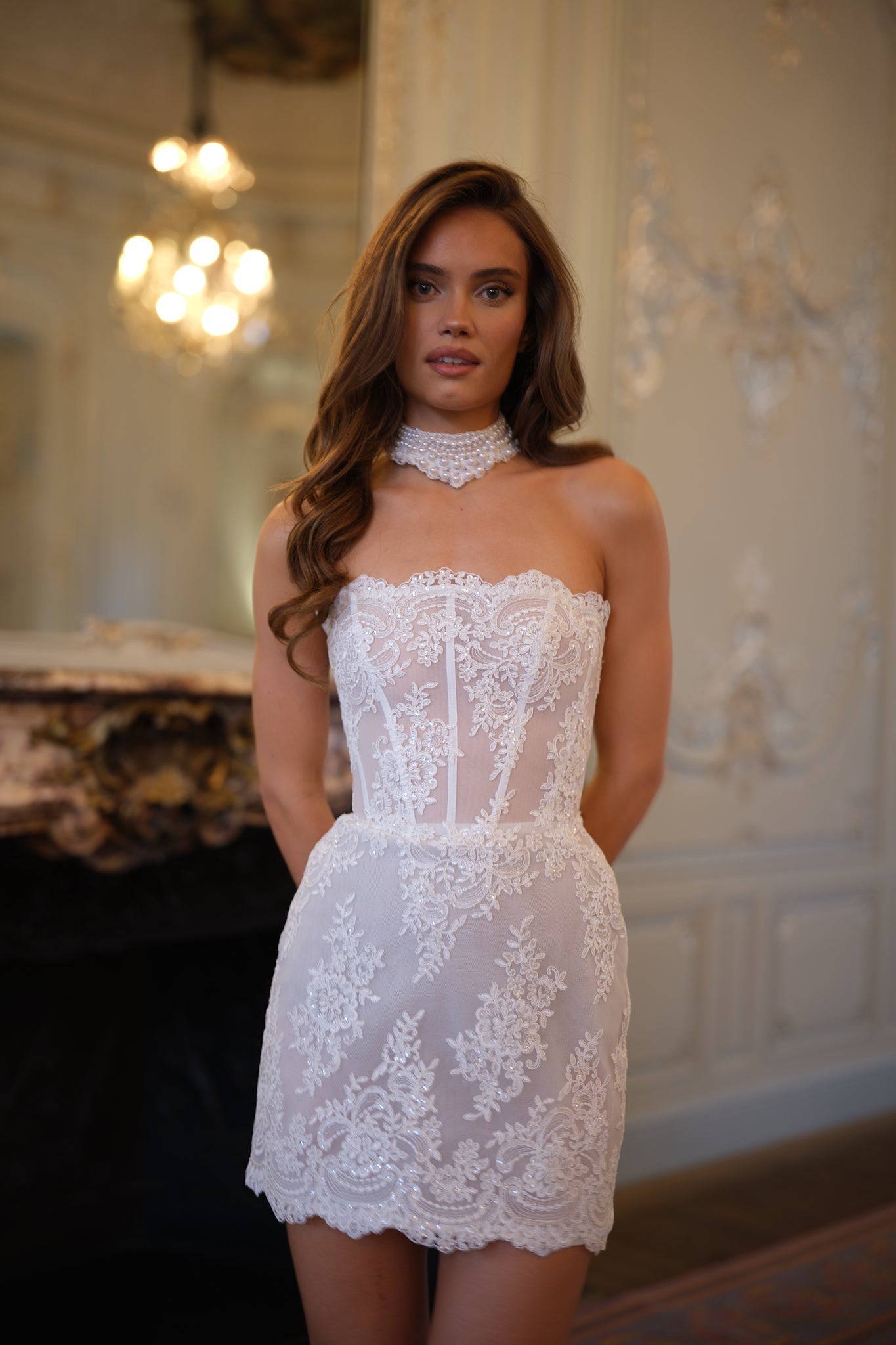 Lunaria Choker Corset Mini Dress - Pearl Ivory Lus Deluné