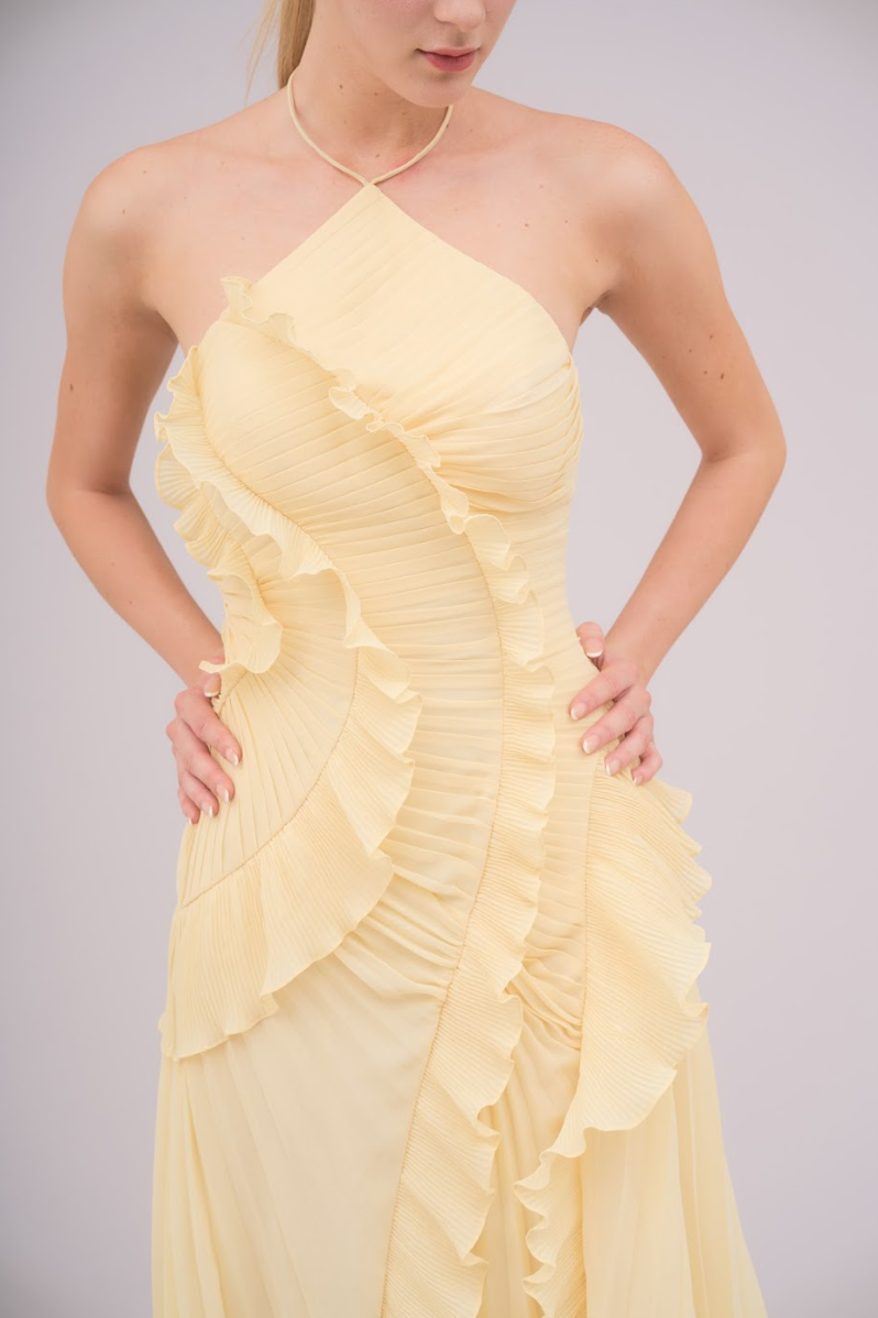 Aurora Pleated Gown – Buttercream Yell