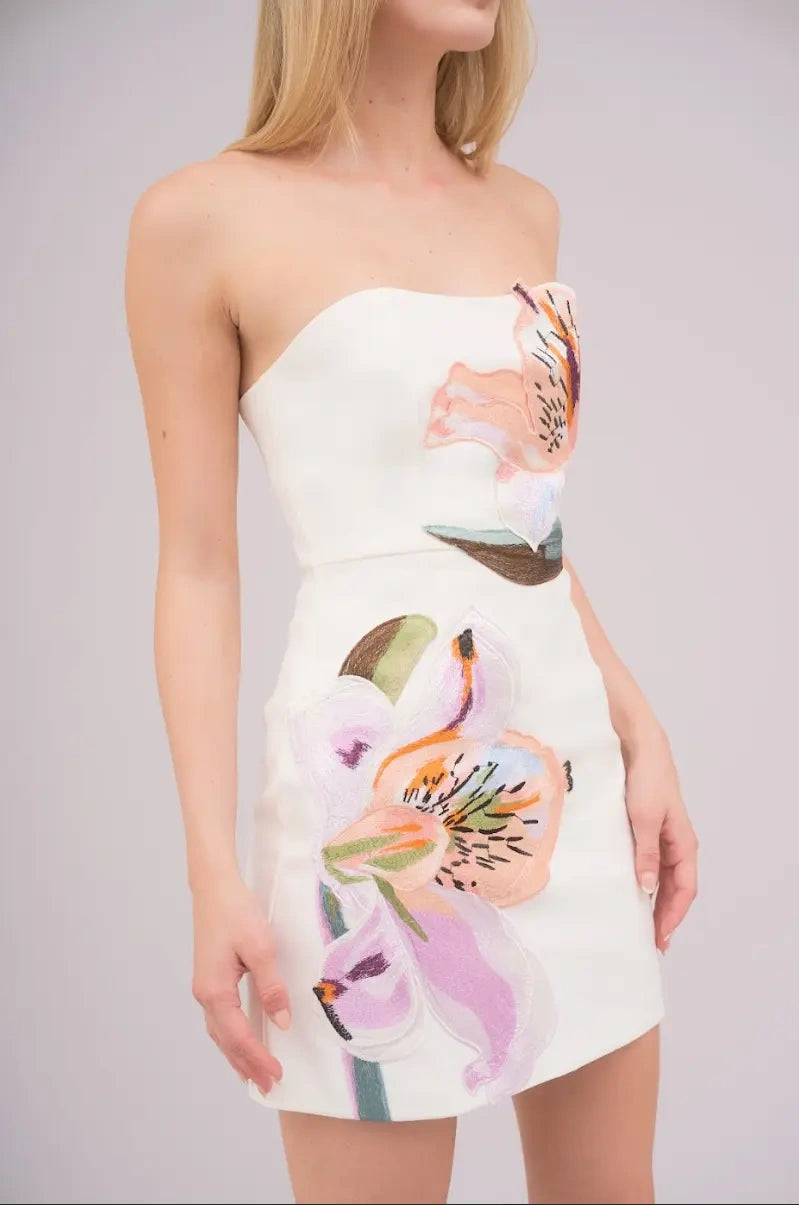 Orchid Embroidered Mini Dress - Ivory Lus Deluné