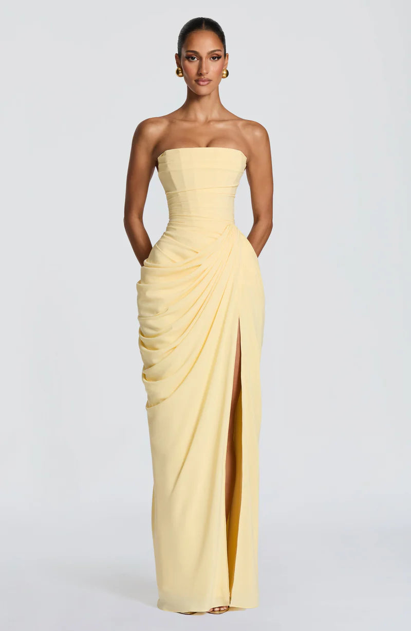 Primrose Strapless Gown — Butter Yellow Lus Deluné
