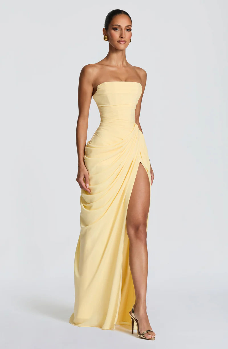 Primrose Strapless Gown — Butter Yellow Lus Deluné