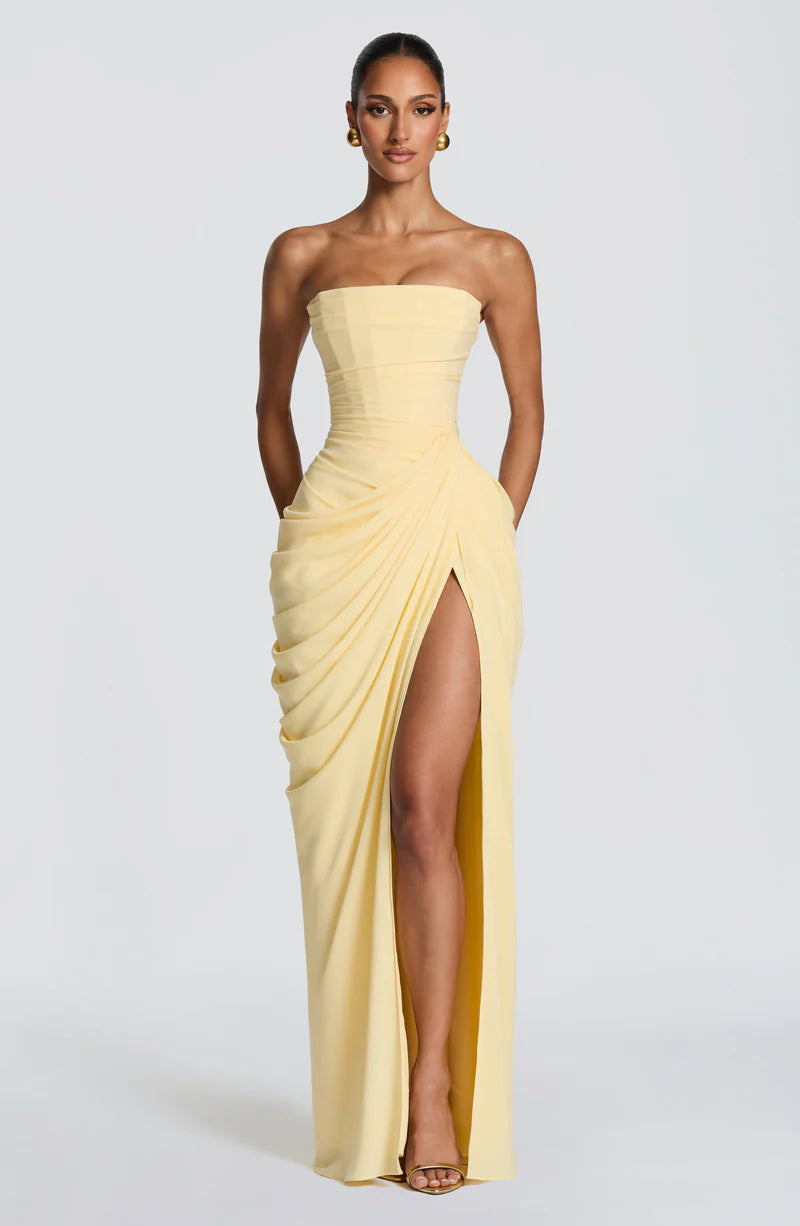 Primrose Strapless Gown — Butter Yellow Lus Deluné