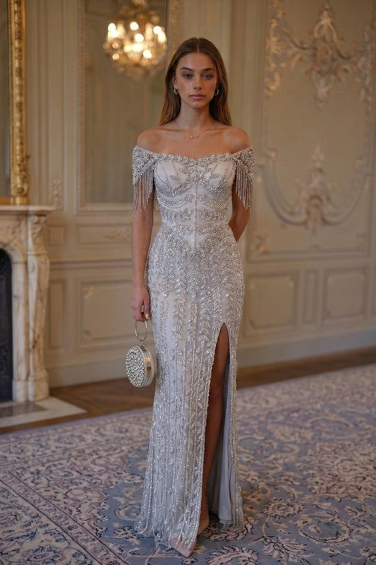 Crystal Fringe Gown - Icy Silver Lus Deluné