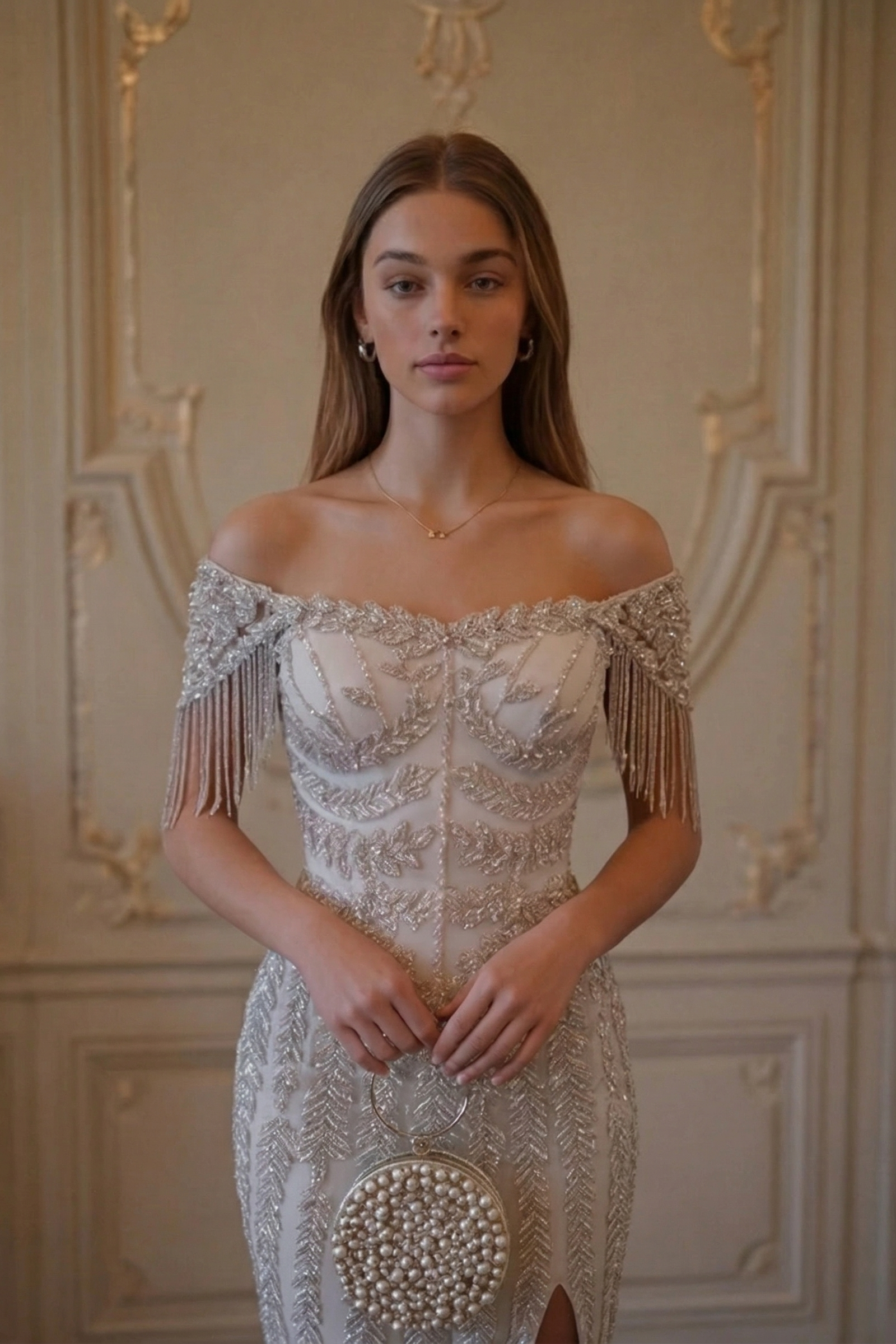 Crystal Fringe Gown - Icy Silver Lus Deluné