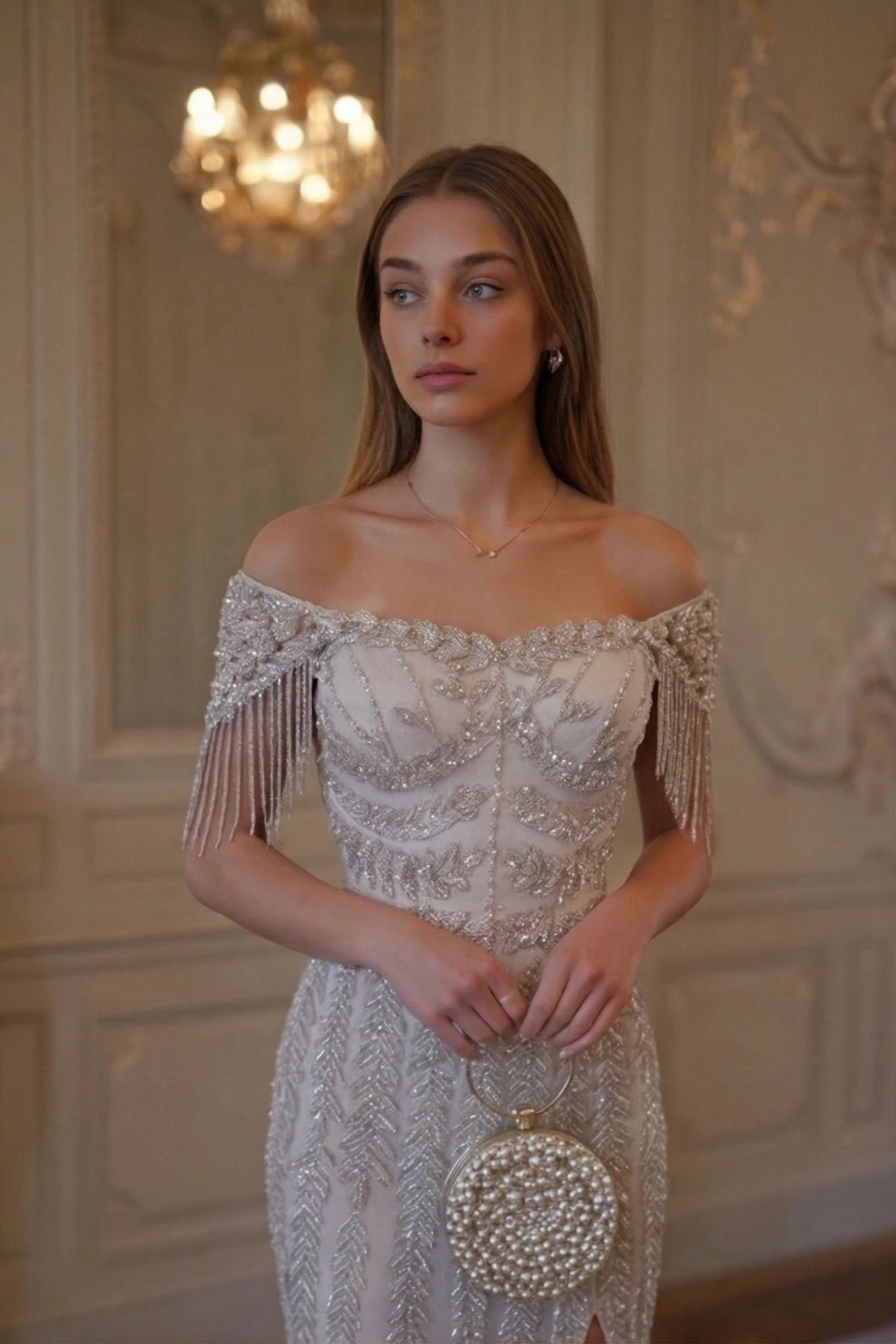 Crystal Fringe Gown - Icy Silver Lus Deluné