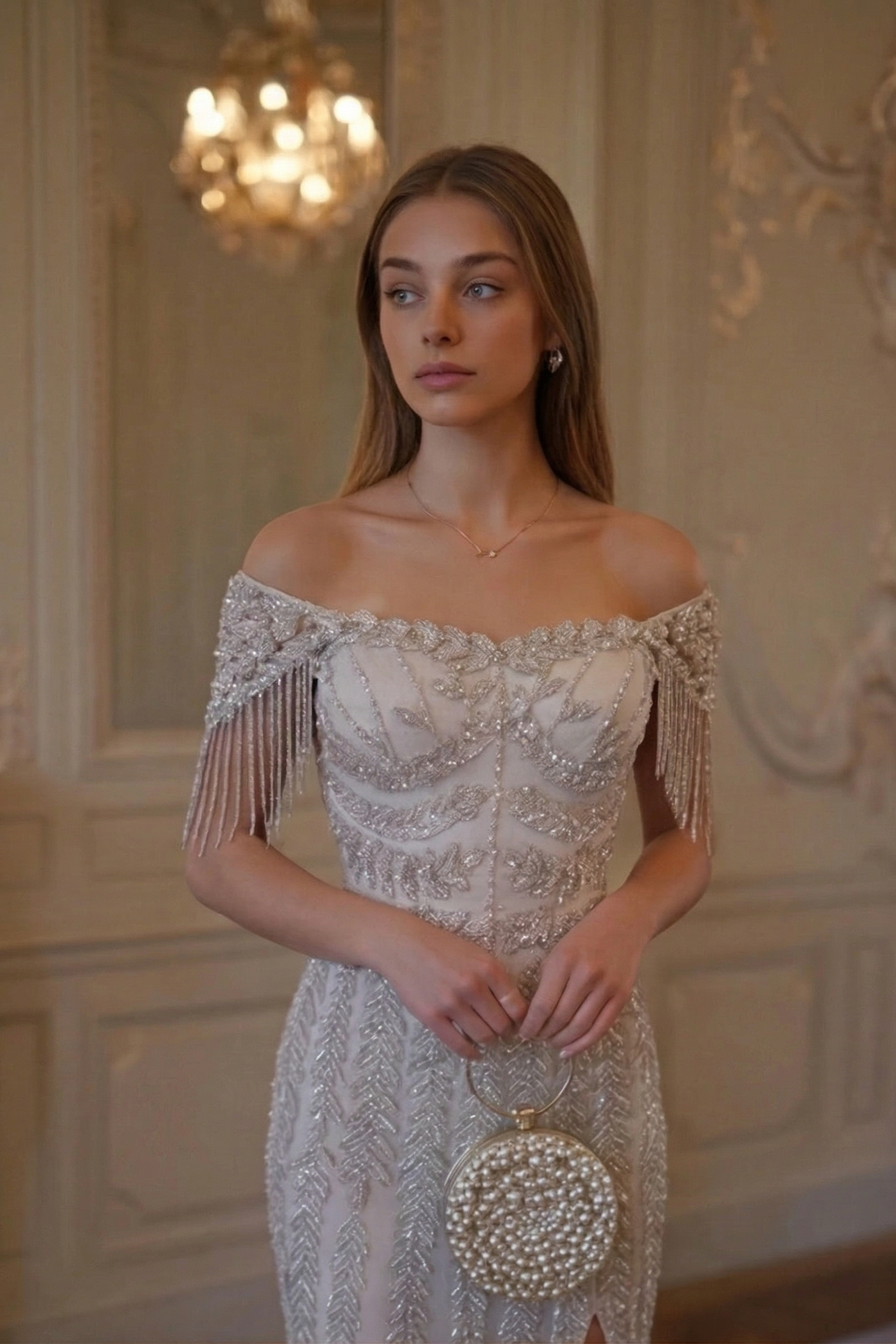 Crystal Fringe Gown - Icy Silver Lus Deluné