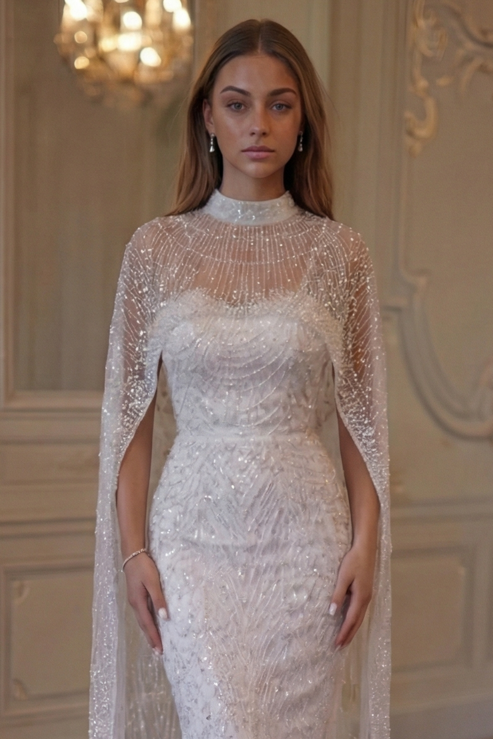 Ivory Cape Gown - Pearl White Lus Deluné
