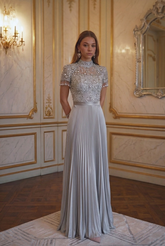Crystal Pleat Gown - Dove Grey Lus Deluné