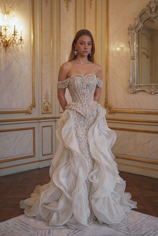 Seraphine Ruffle Ballgown - Champagne Silver Lus Deluné
