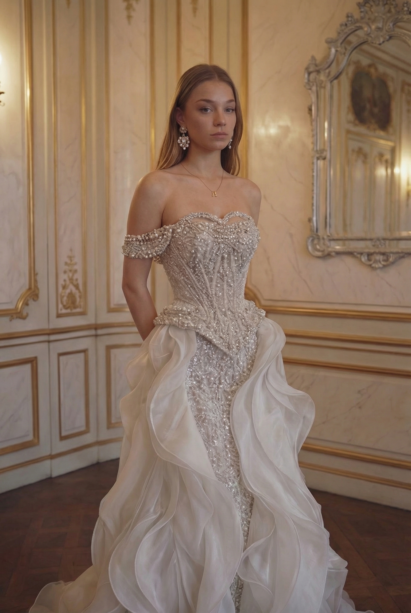 Seraphine Ruffle Ballgown - Champagne Silver Lus Deluné