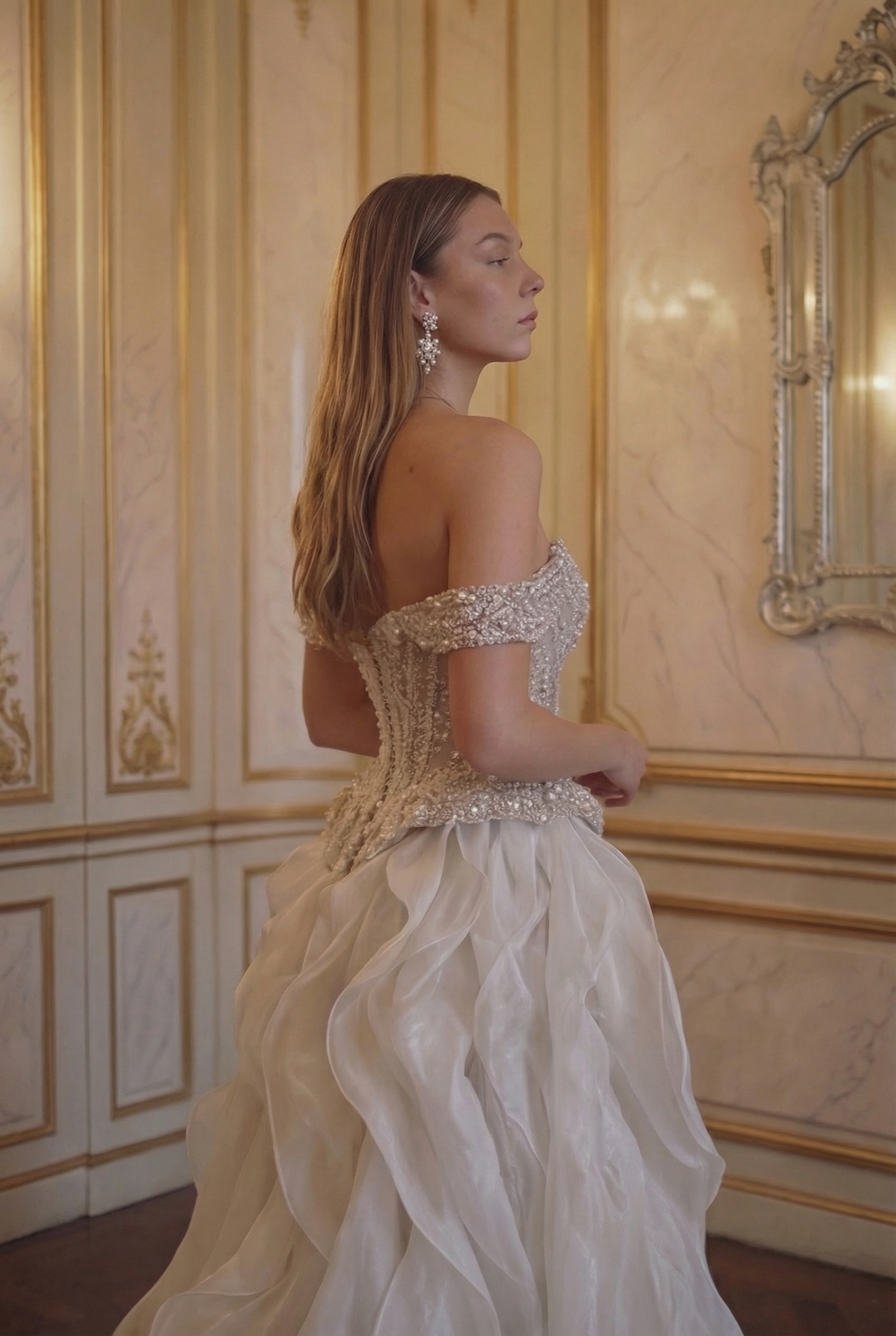 Seraphine Ruffle Ballgown - Champagne Silver Lus Deluné