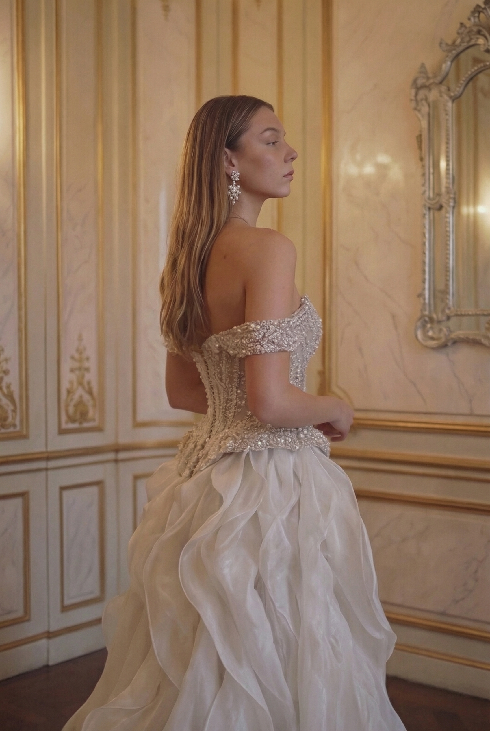 Seraphine Ruffle Ballgown - Champagne Silver Lus Deluné