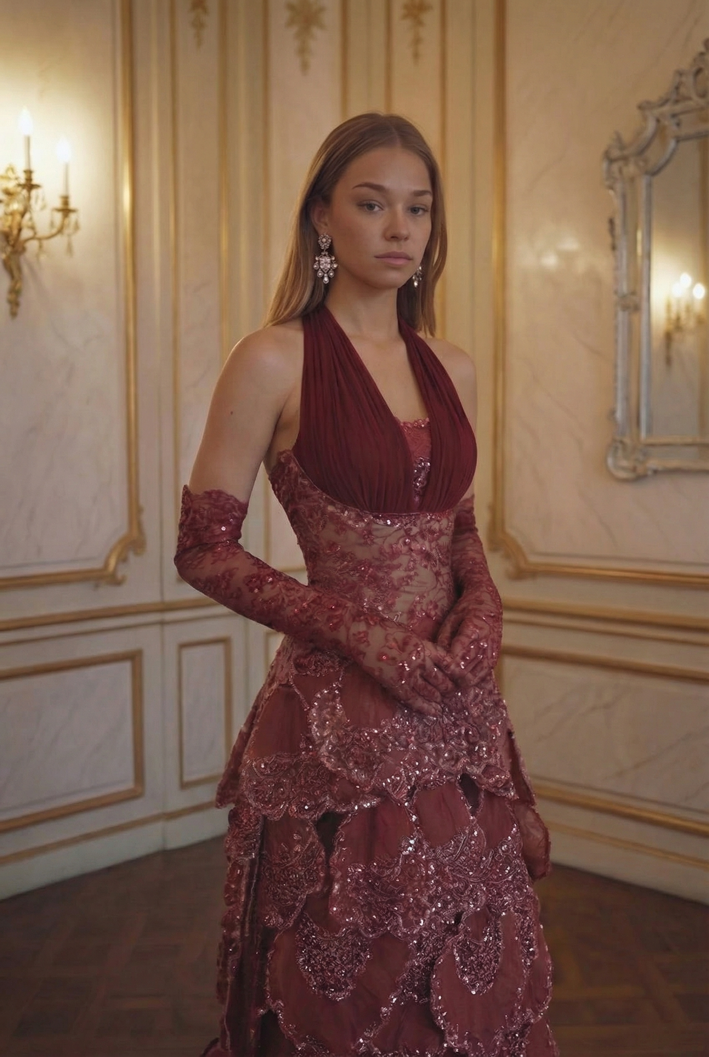 Poppy Petal Tier Gown - Crimson Rose Lus Deluné