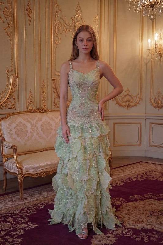 Ivy Petal Mermaid Gown - Sage Green Lus Deluné
