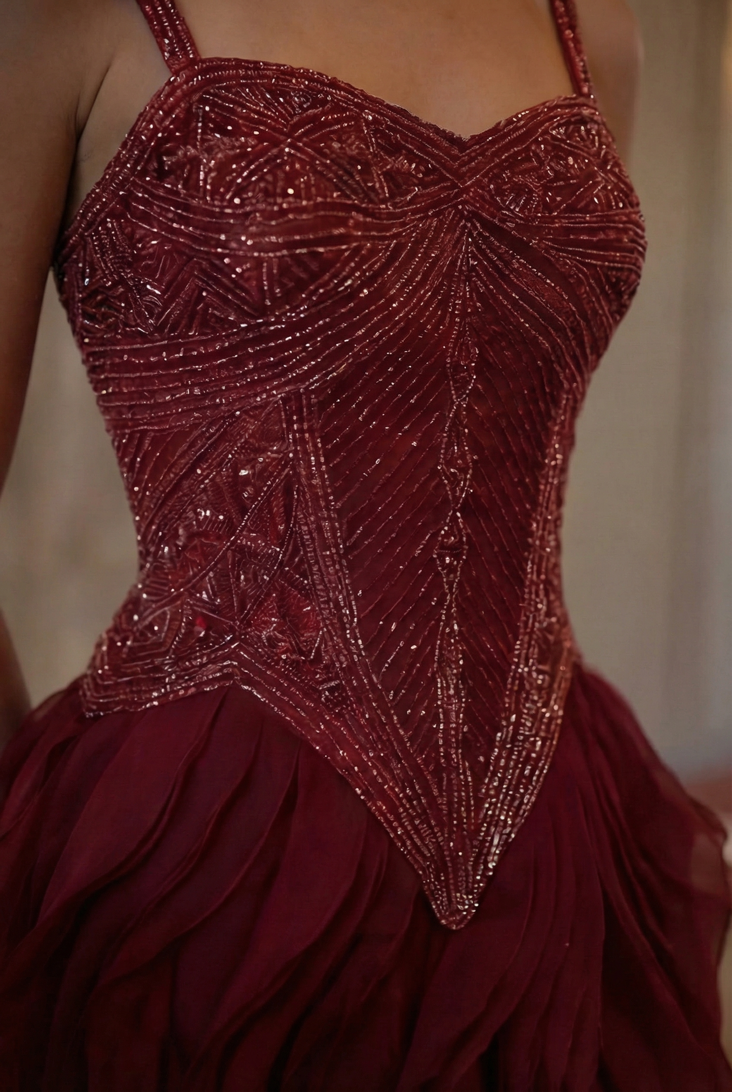 Scarlett Ruffle Mermaid Gown - Deep Burgundy Lus Deluné