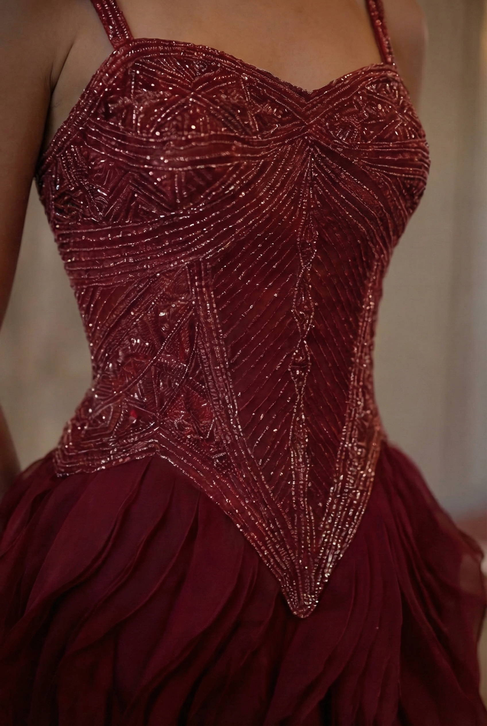 Scarlett Ruffle Mermaid Gown - Deep Burgundy Lus Deluné
