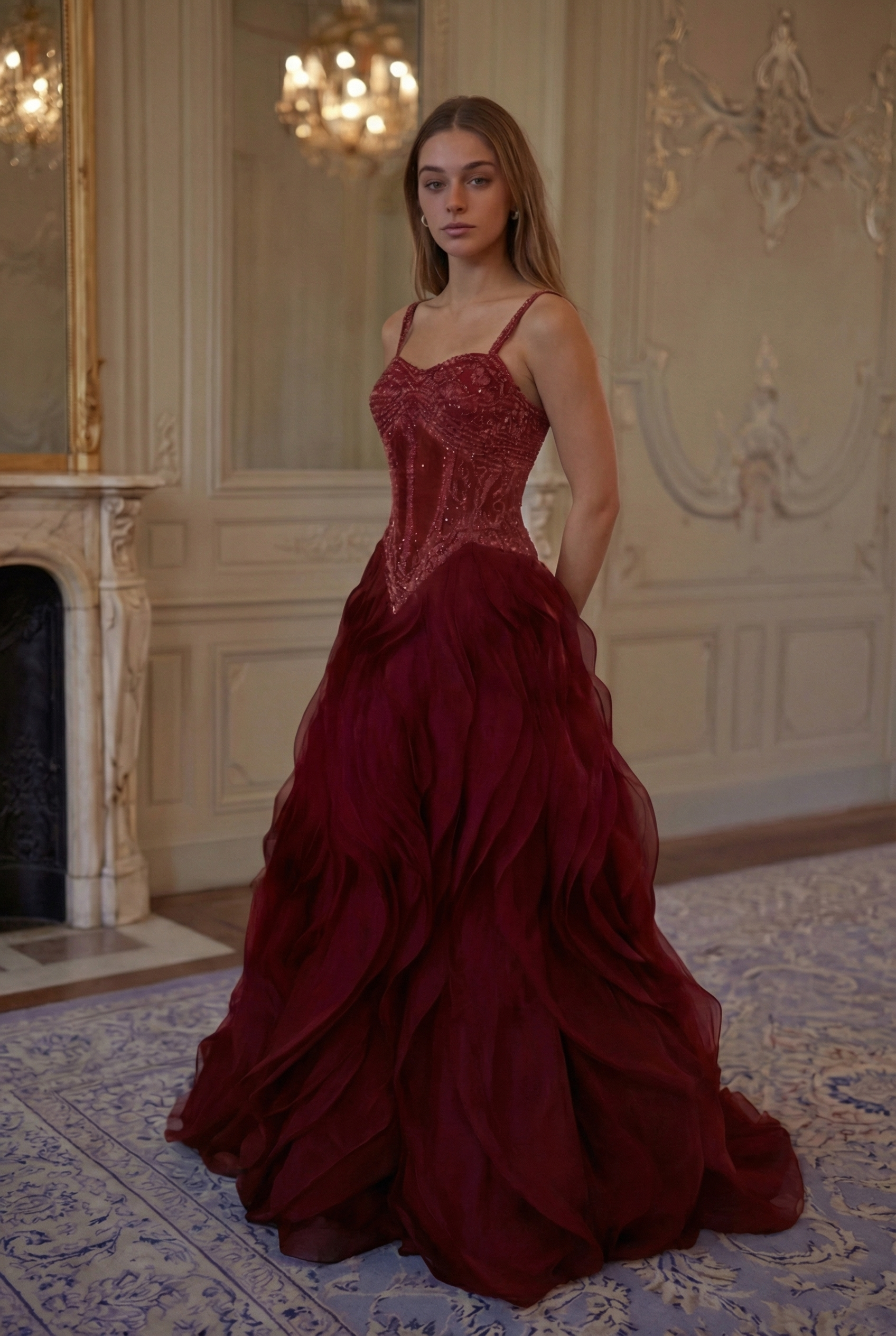 Scarlett Ruffle Mermaid Gown - Deep Burgundy Lus Deluné