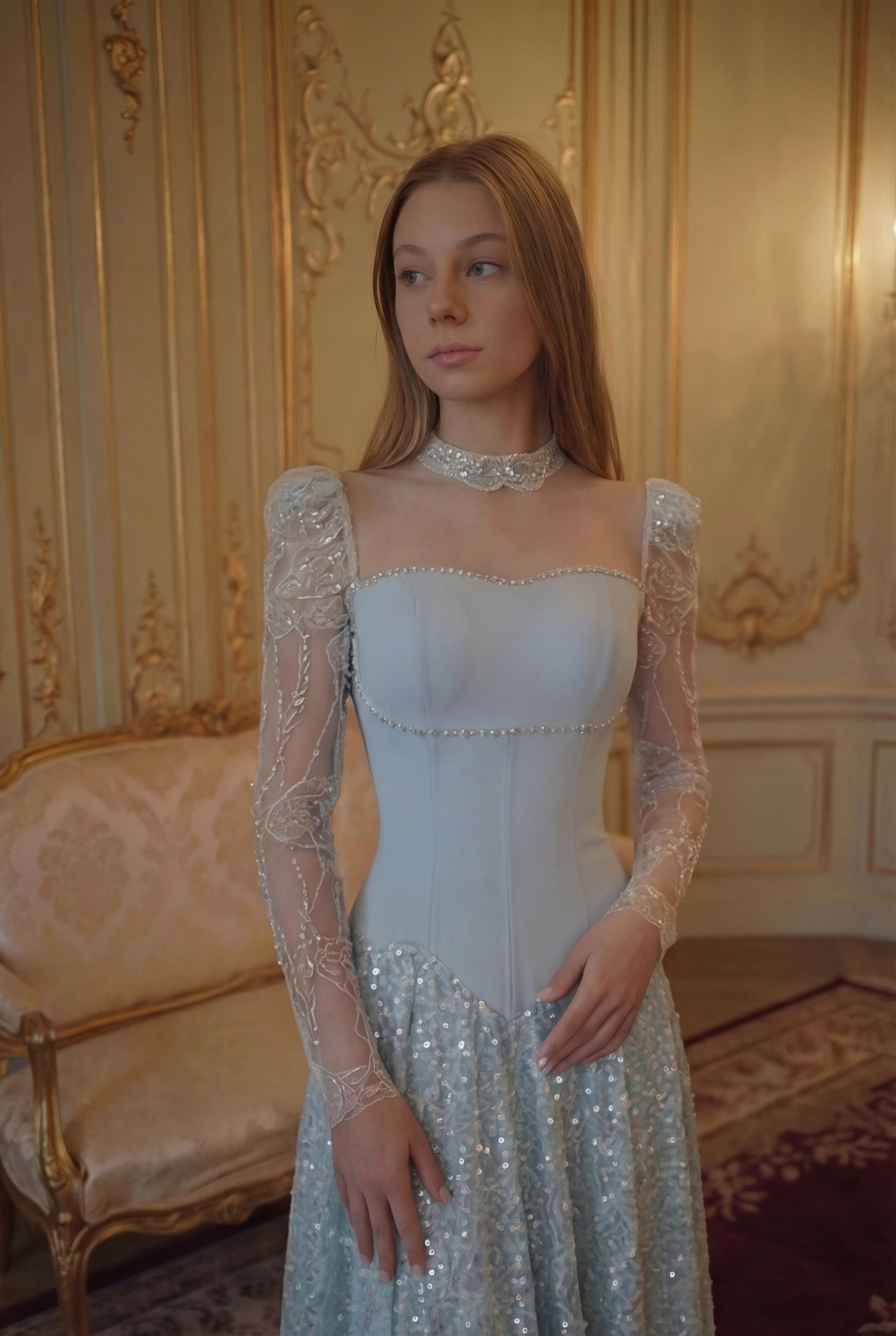 Seraphine Lace Corset Ballgown - Ice Blue Lus Deluné