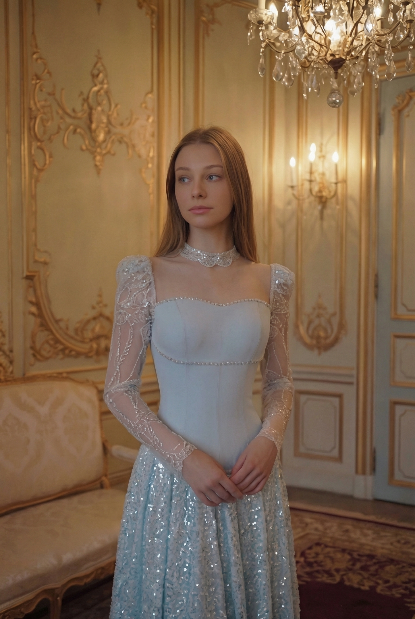 Seraphine Lace Corset Ballgown - Ice Blue Lus Deluné