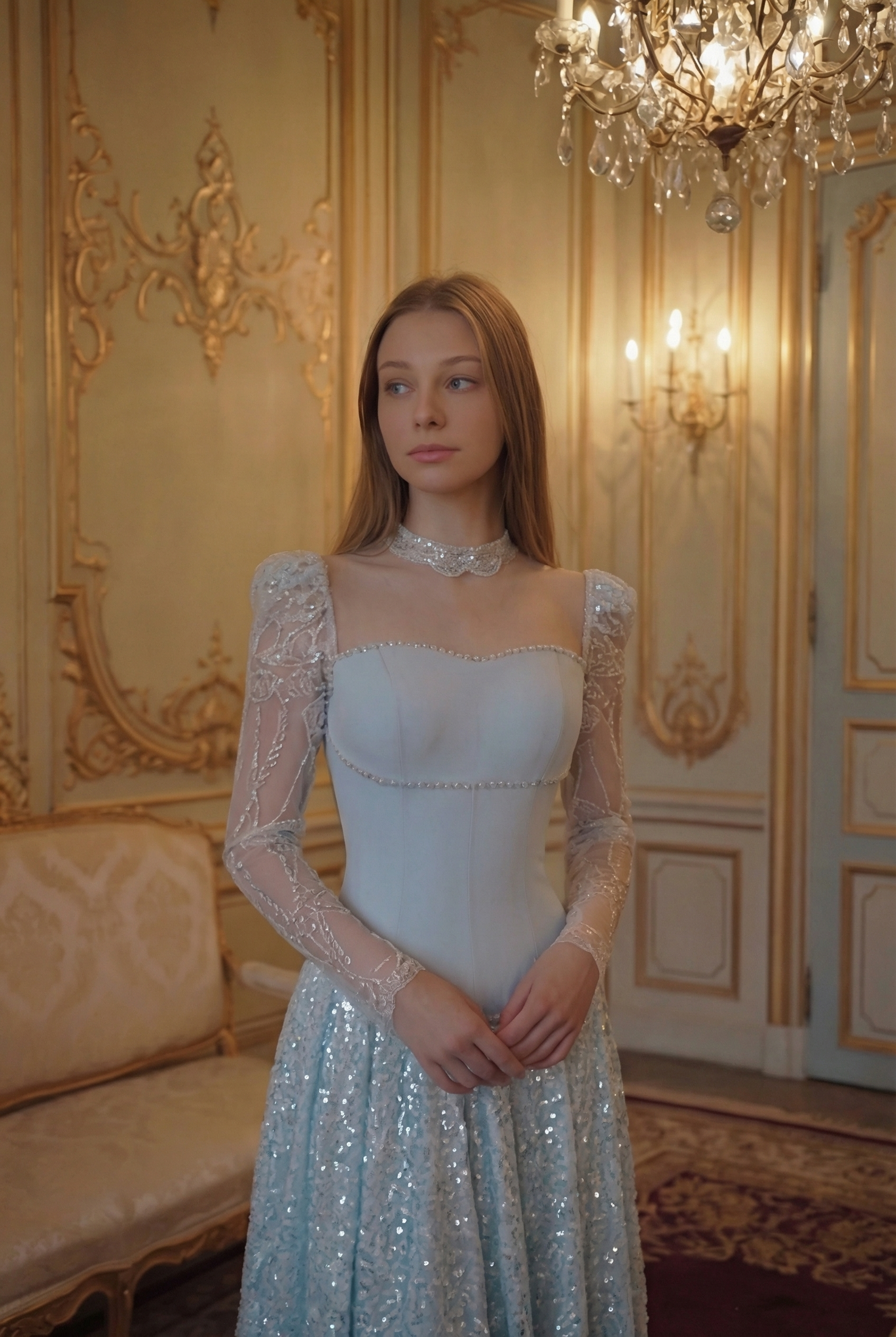 Seraphine Lace Corset Ballgown - Ice Blue Lus Deluné