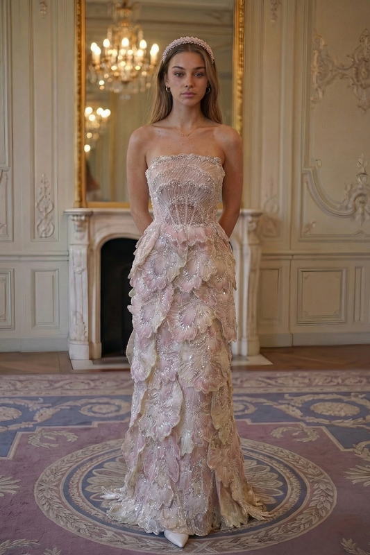 Petal Strapless Cascade Gown - Blush Lavender Lus Deluné