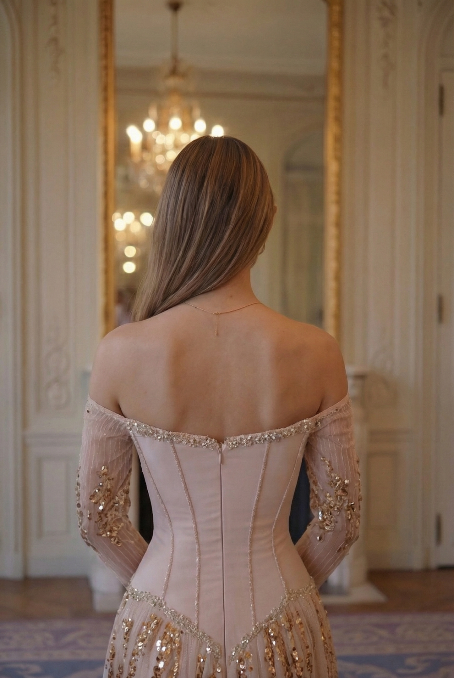 Aurora Off-Shoulder Ballgown - Champagne Rose Gold Lus Deluné