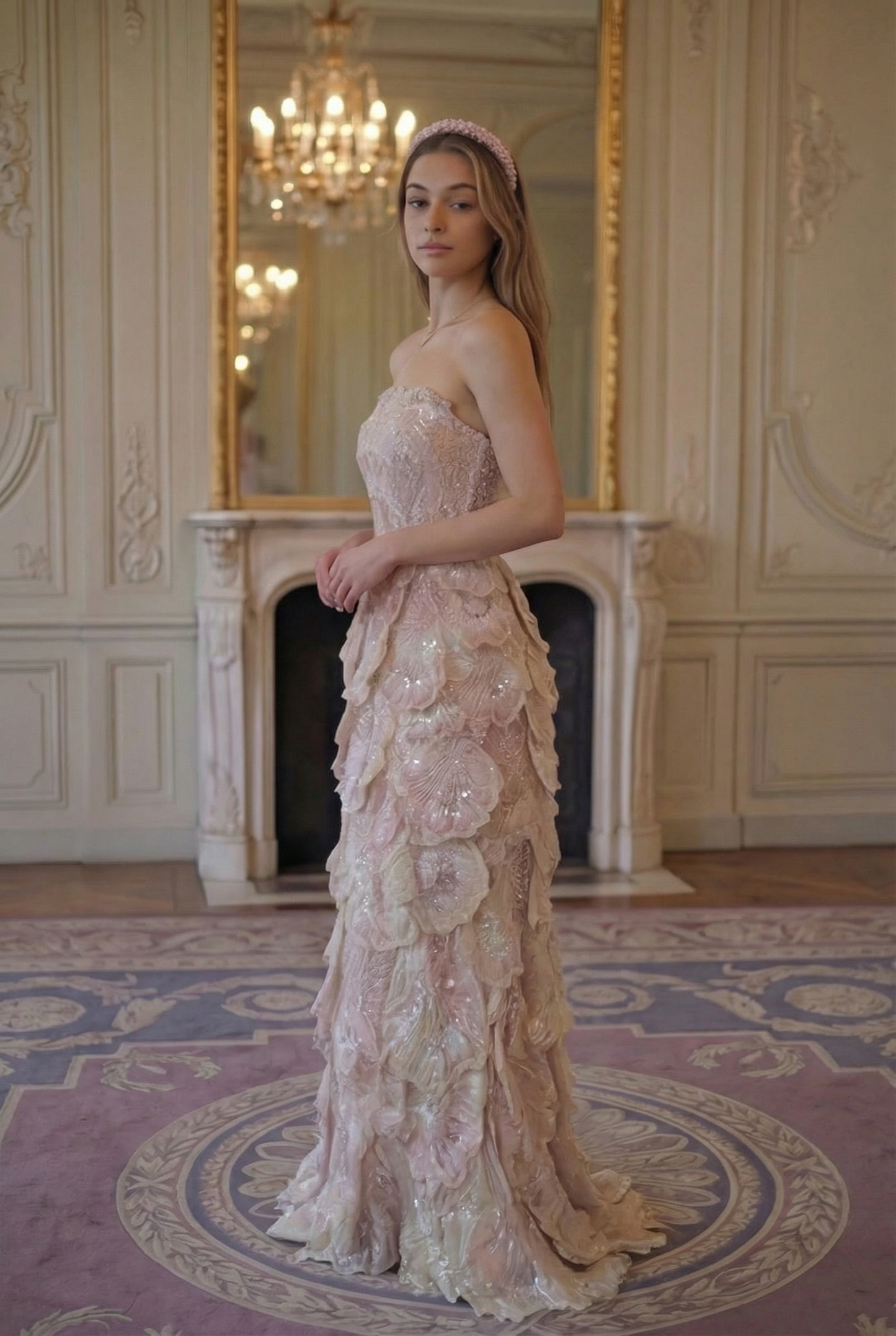 Petal Strapless Cascade Gown - Blush Lavender Lus Deluné