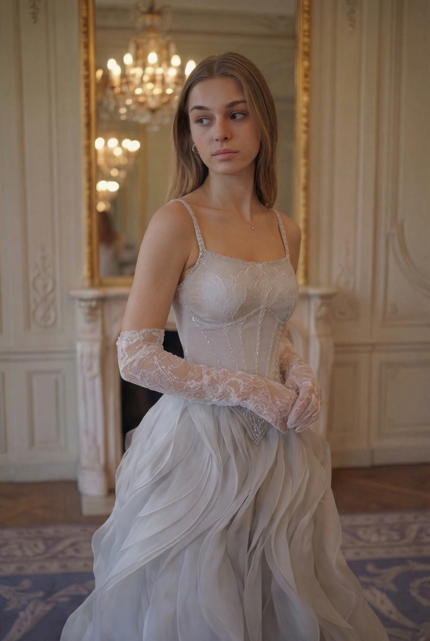 Celeste Ruffle Ballgown - Misty Silver Lus Deluné