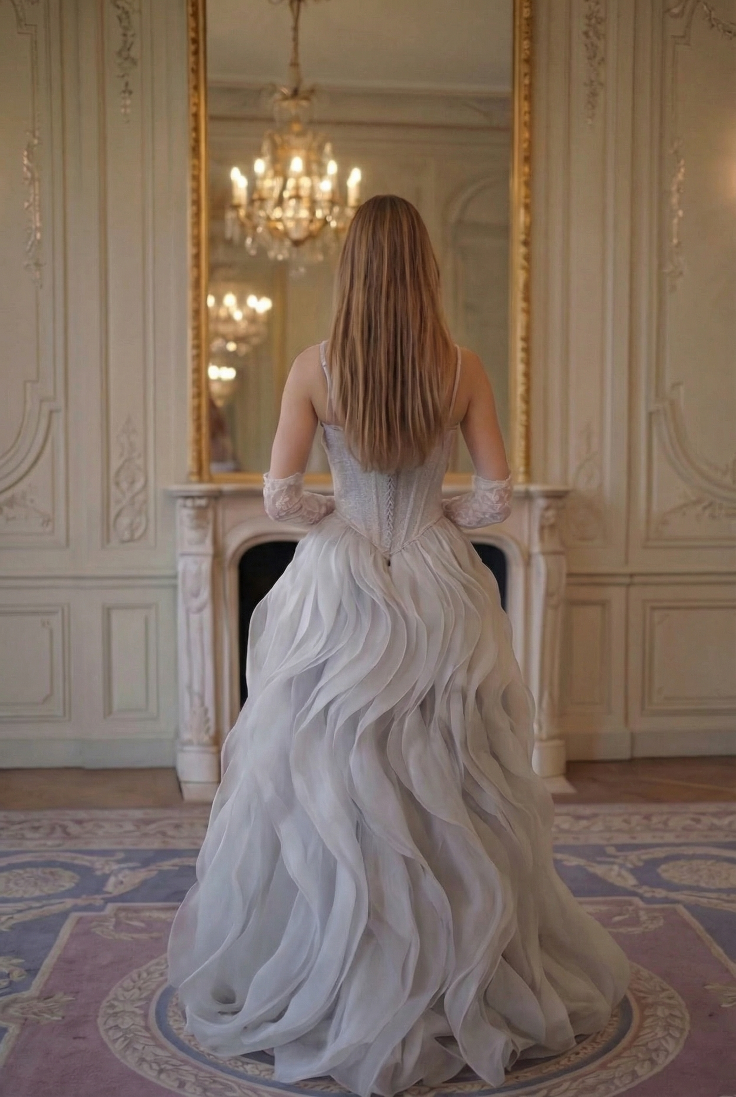 Celeste Ruffle Ballgown - Misty Silver Lus Deluné