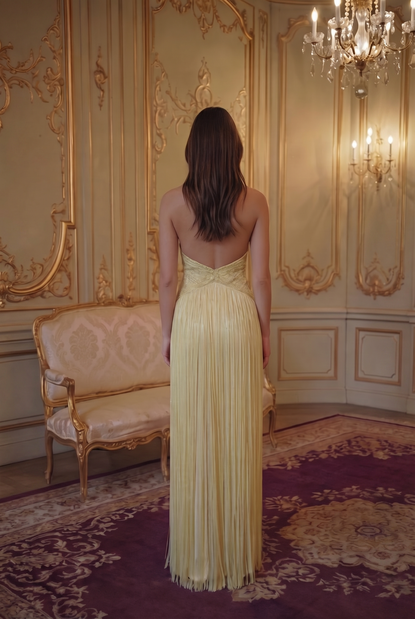 Soleil Fringe Halter Gown - Buttercream Ivory Lus Deluné