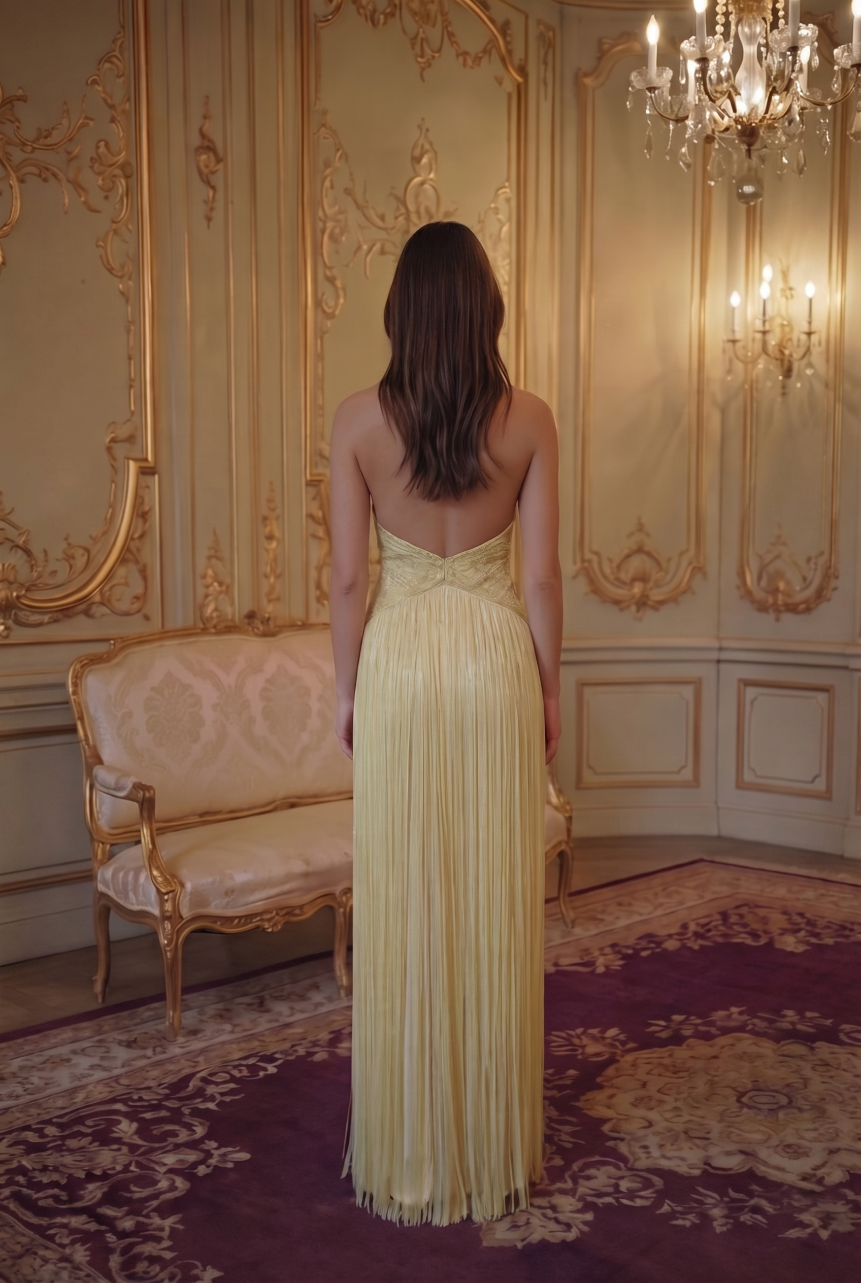 Soleil Fringe Halter Gown - Buttercream Ivory Lus Deluné