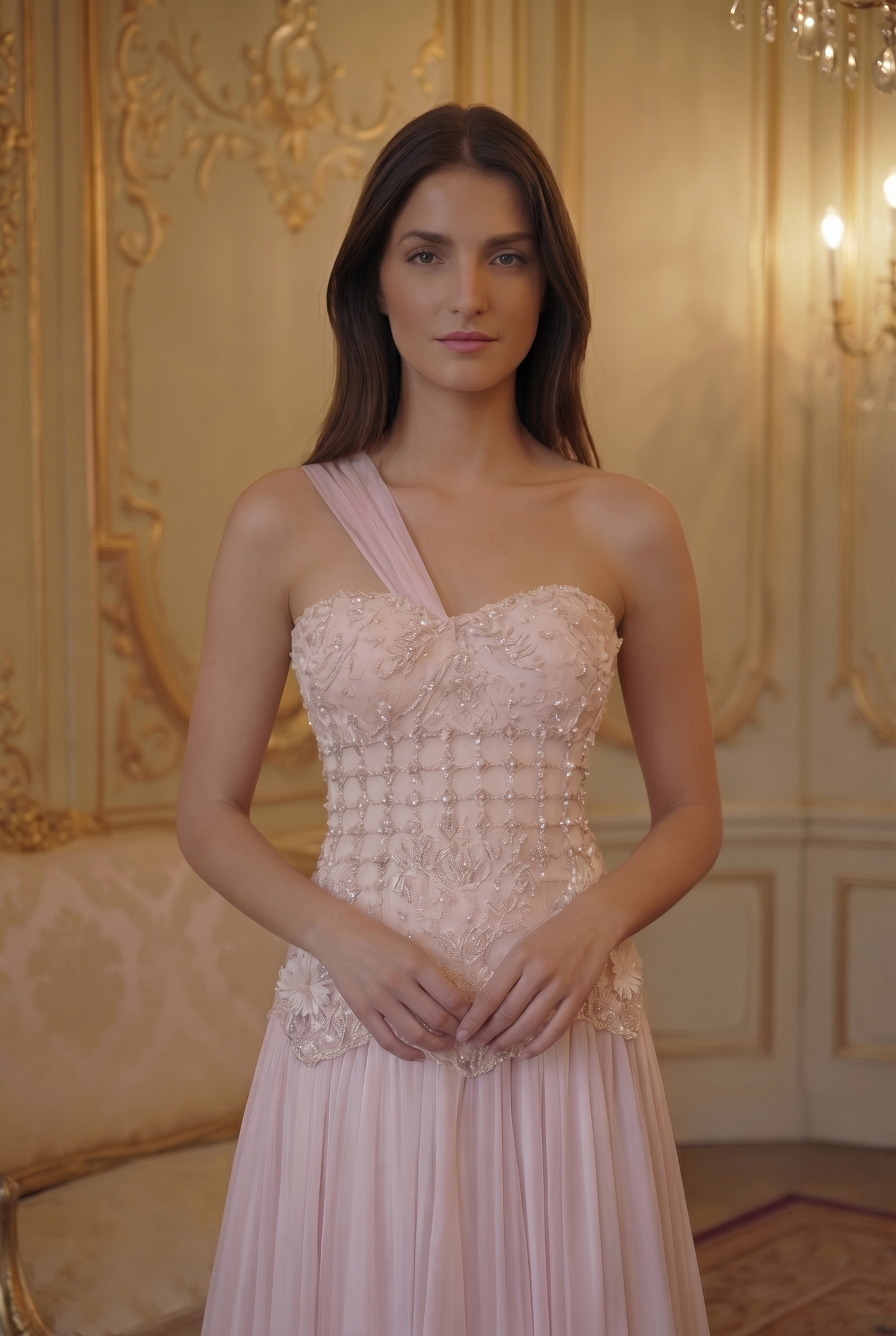 Celeste Floral A-Line Gown - Petal Pink Lus Deluné