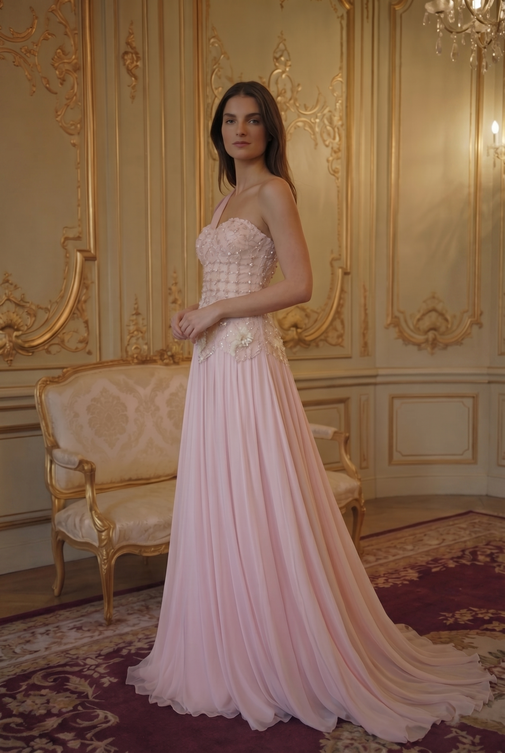 Celeste Floral A-Line Gown - Petal Pink Lus Deluné