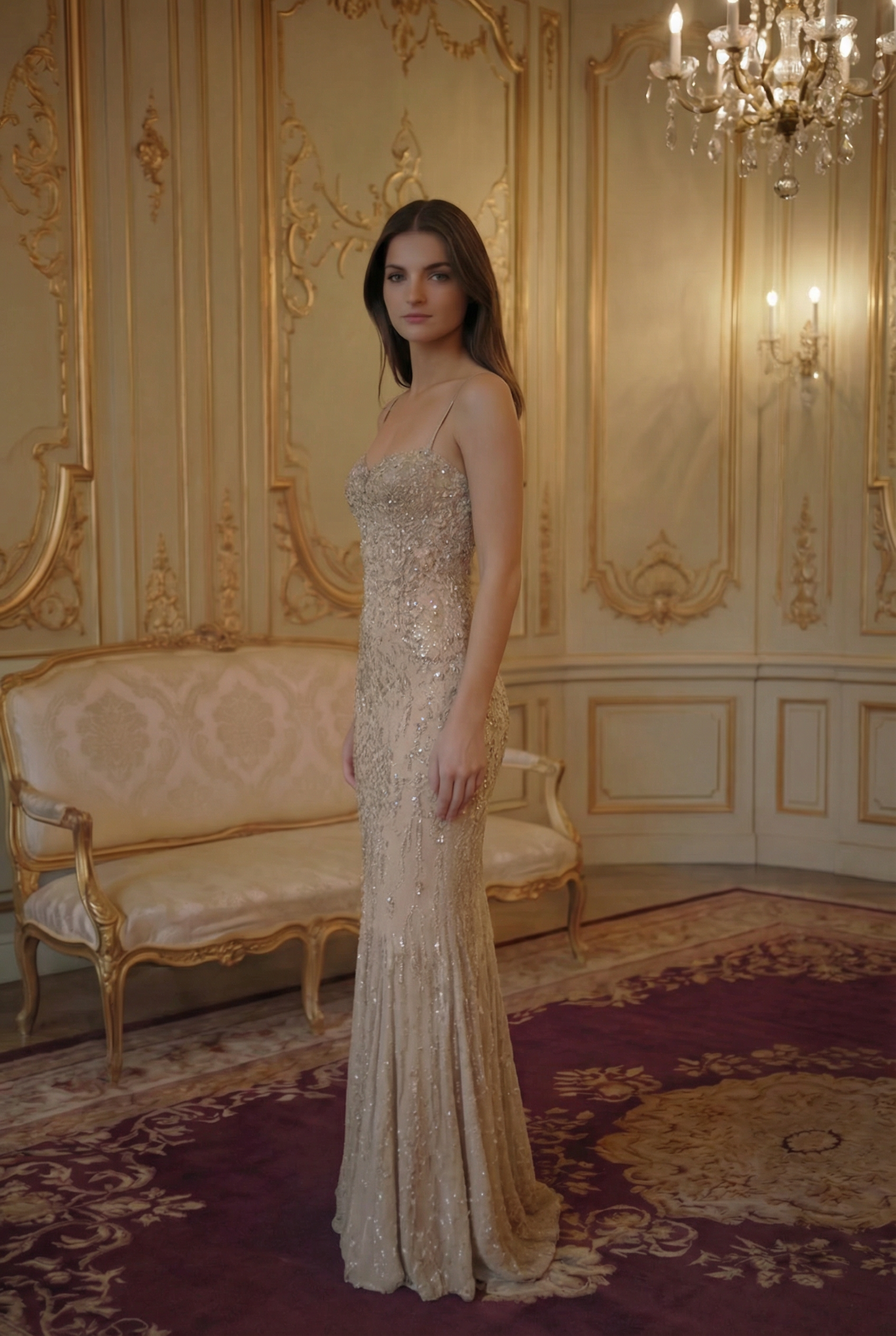 Marigold Embellished Gown - Champagne Gold Lus Deluné