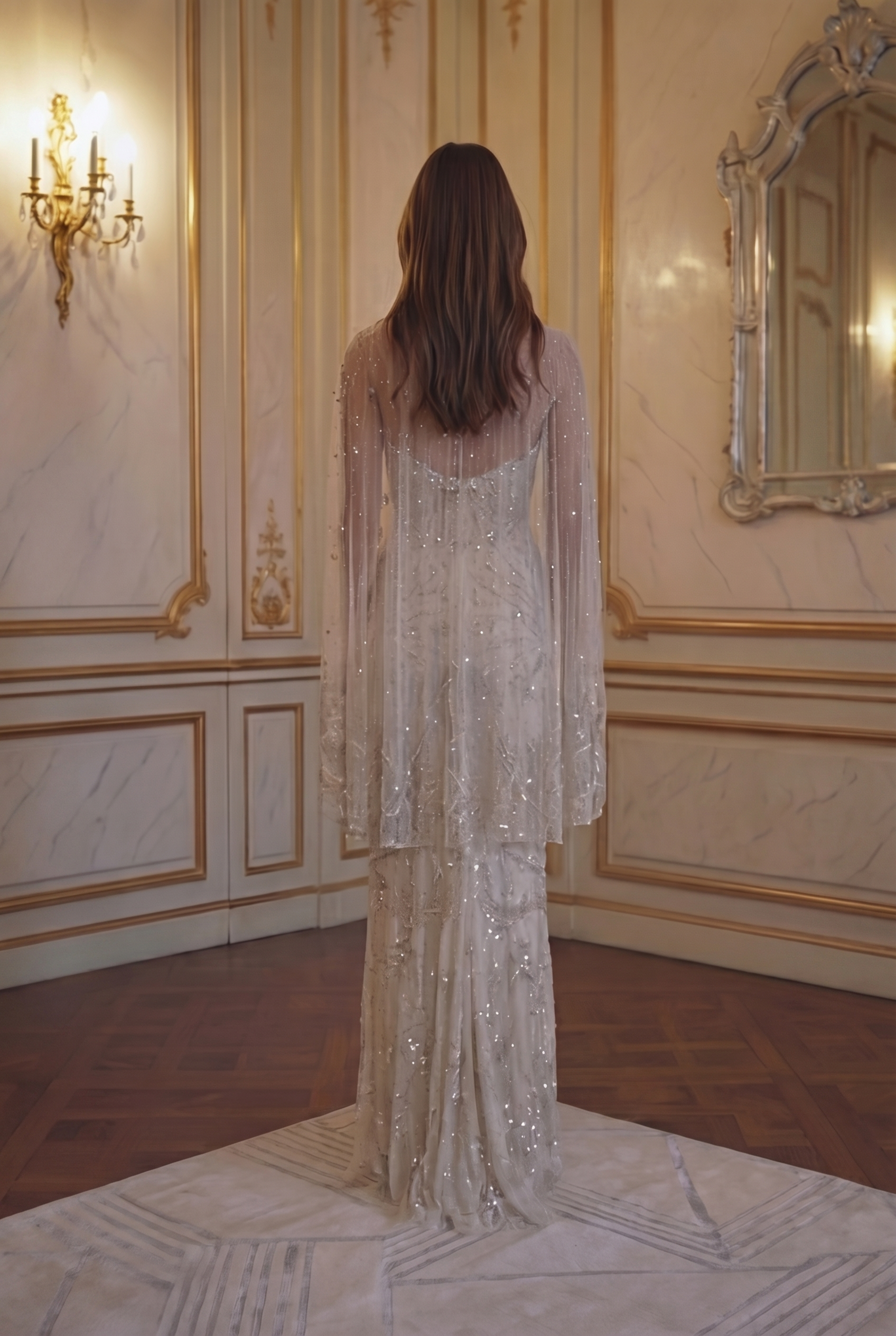 Celestial Cape Gown - Ivory Silver Lus Deluné
