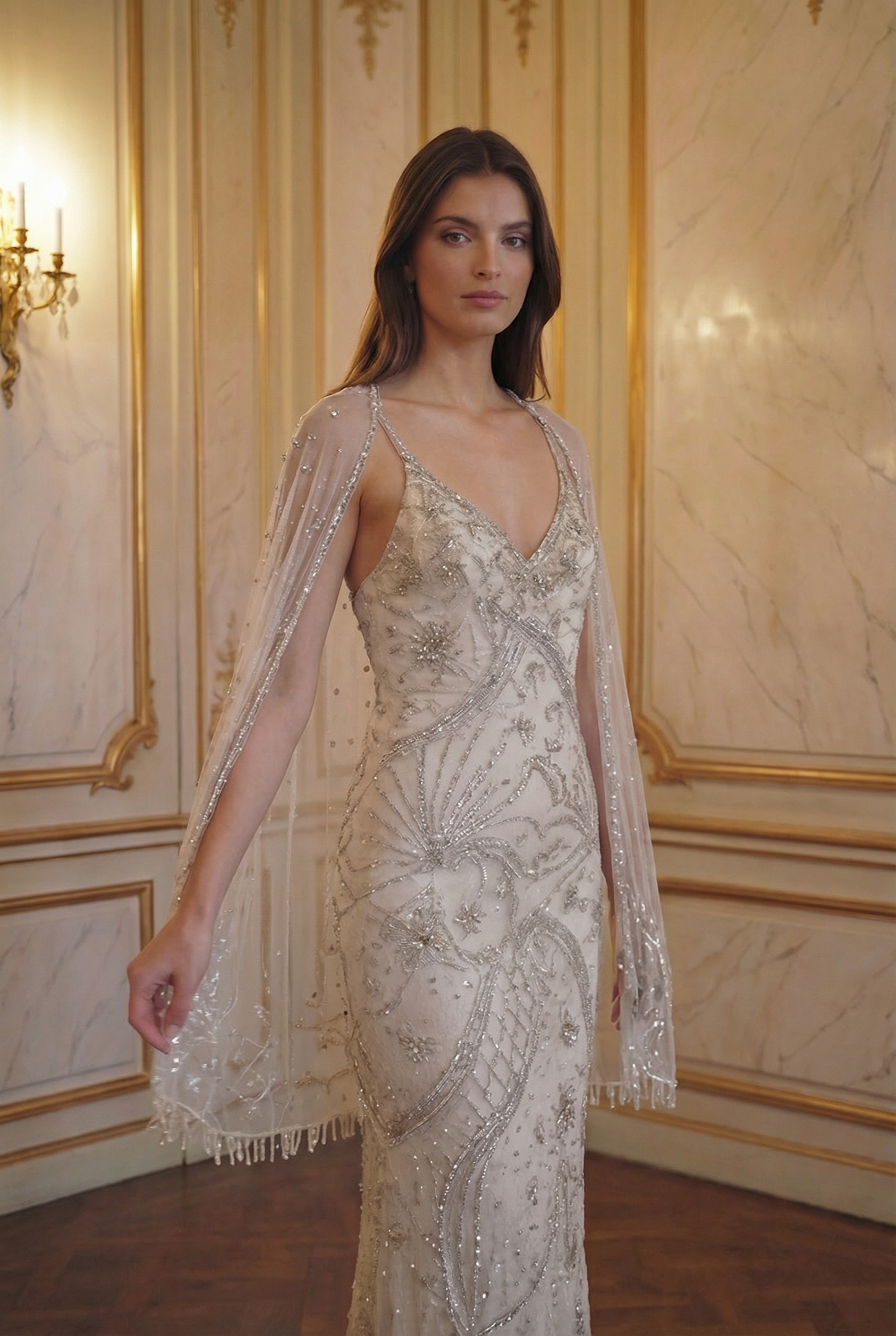 Celestial Cape Gown - Ivory Silver Lus Deluné