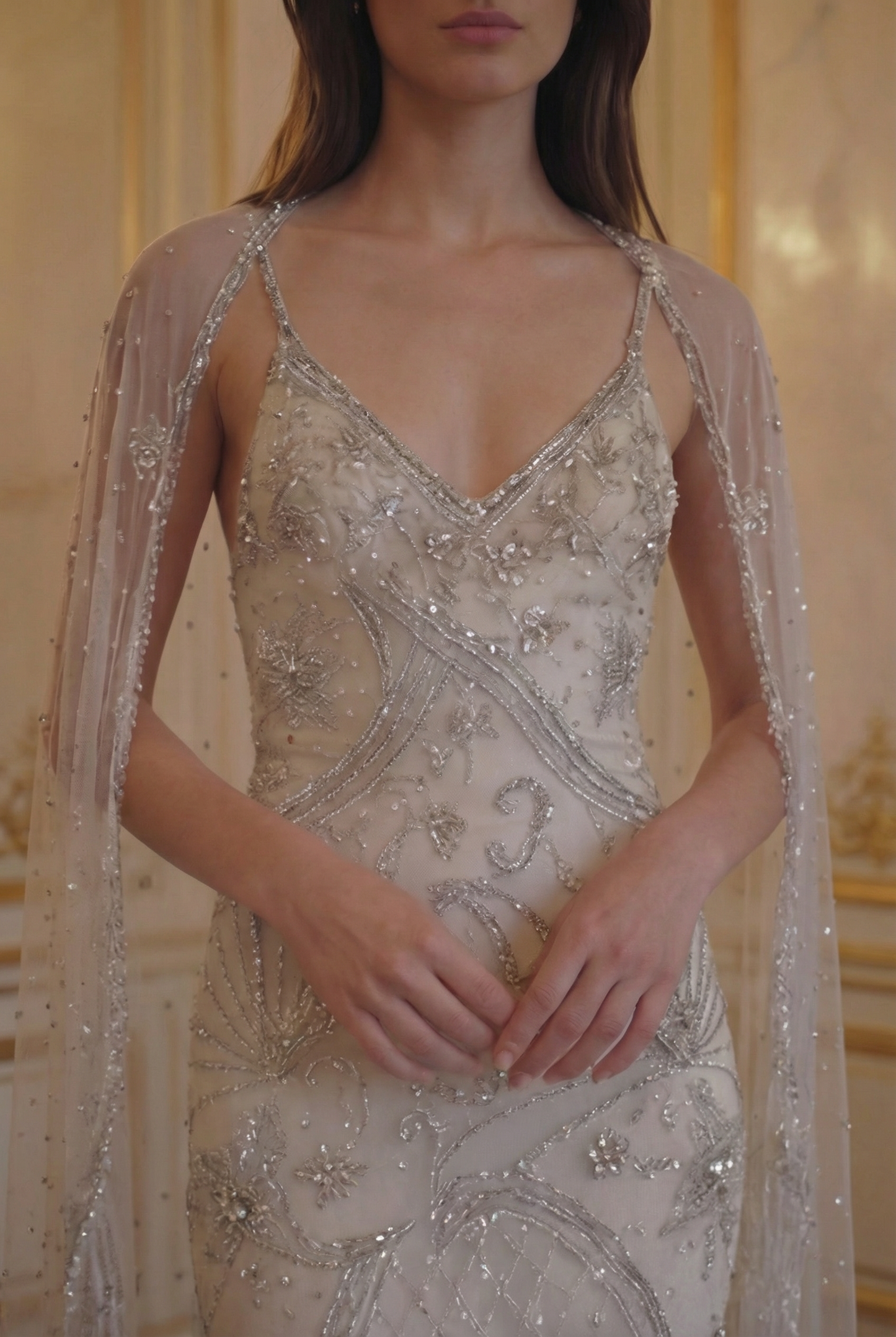 Celestial Cape Gown - Ivory Silver Lus Deluné