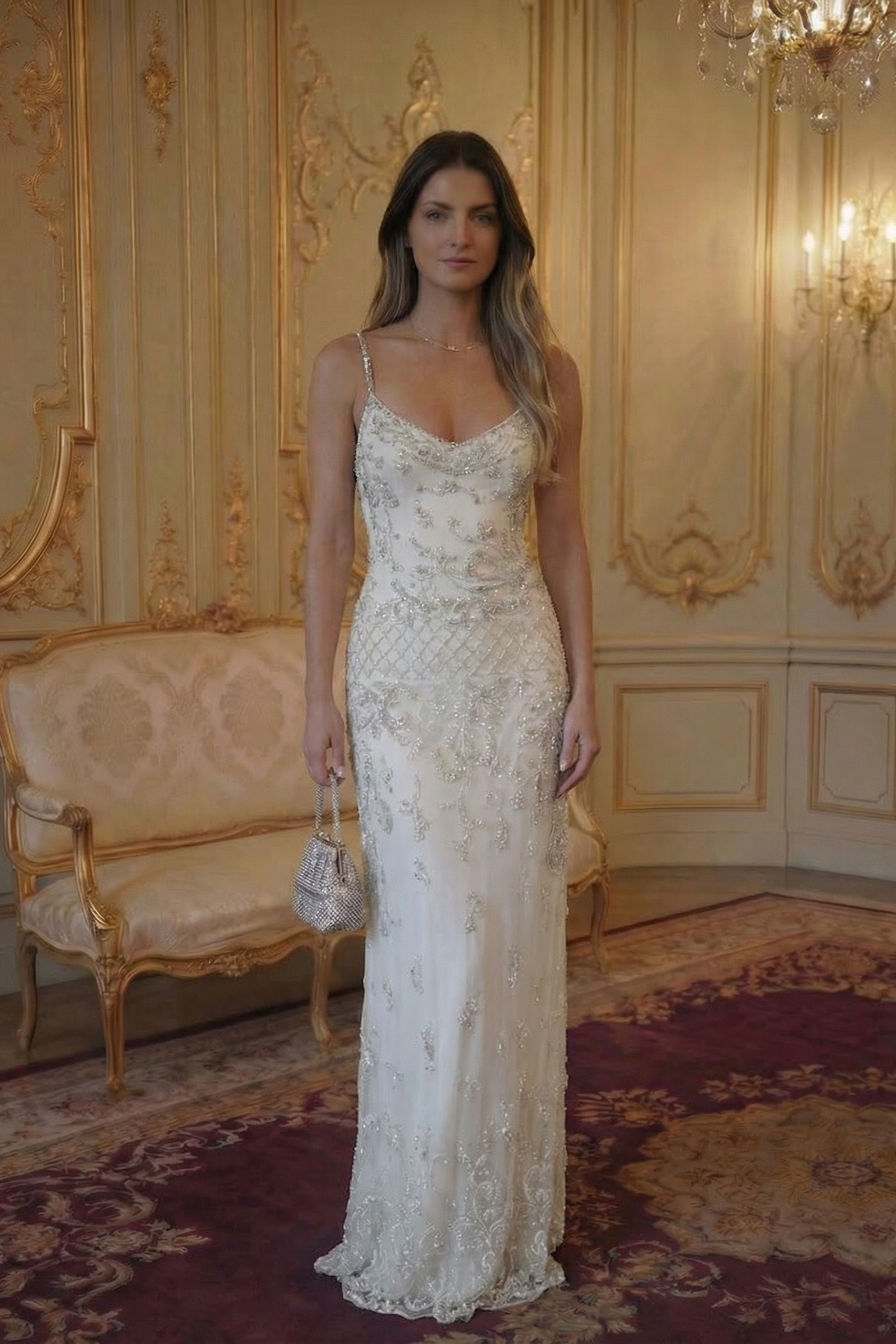 Celeste Beaded Column Gown - Pearl Ivory Lus Deluné