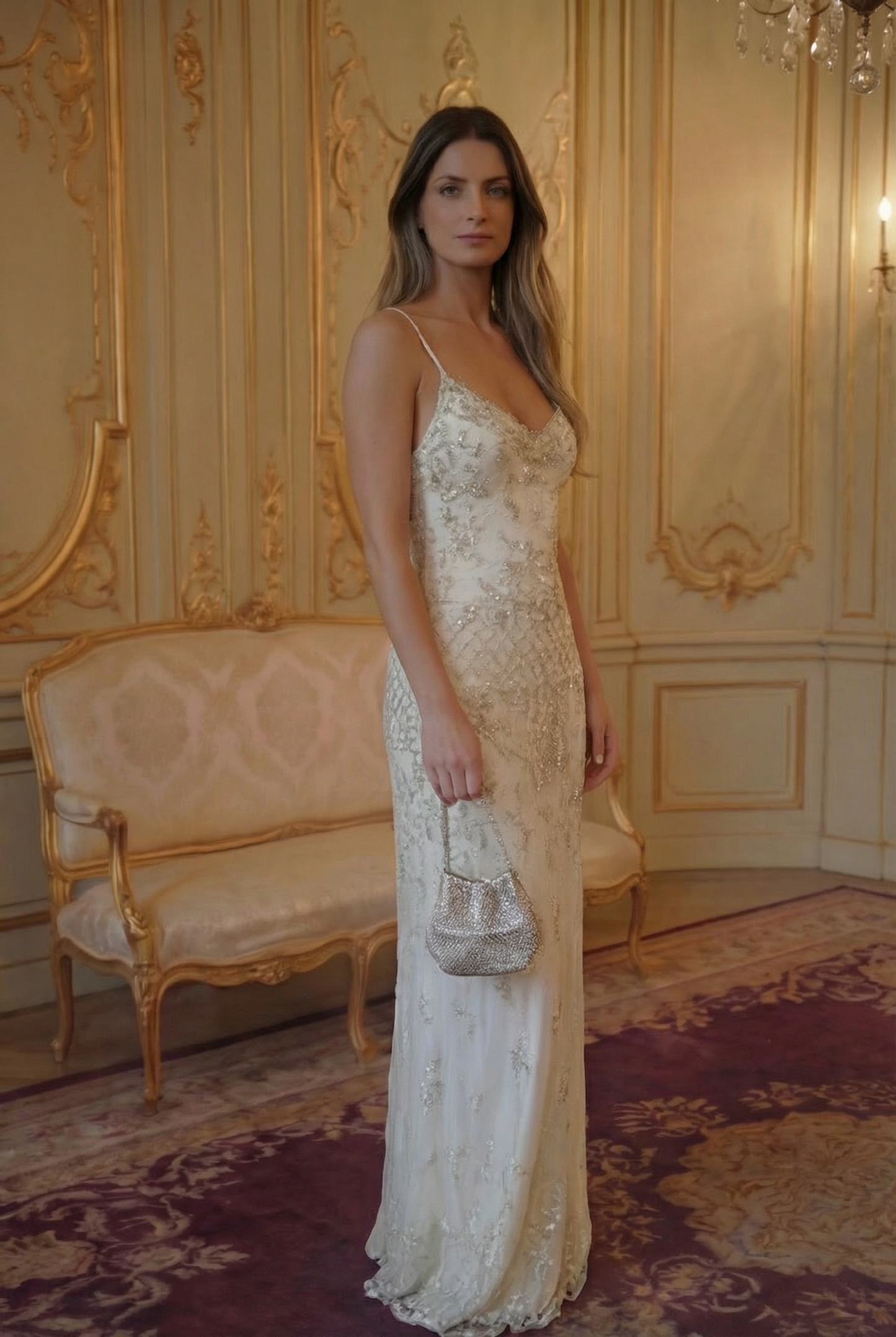 Celeste Beaded Column Gown - Pearl Ivory Lus Deluné