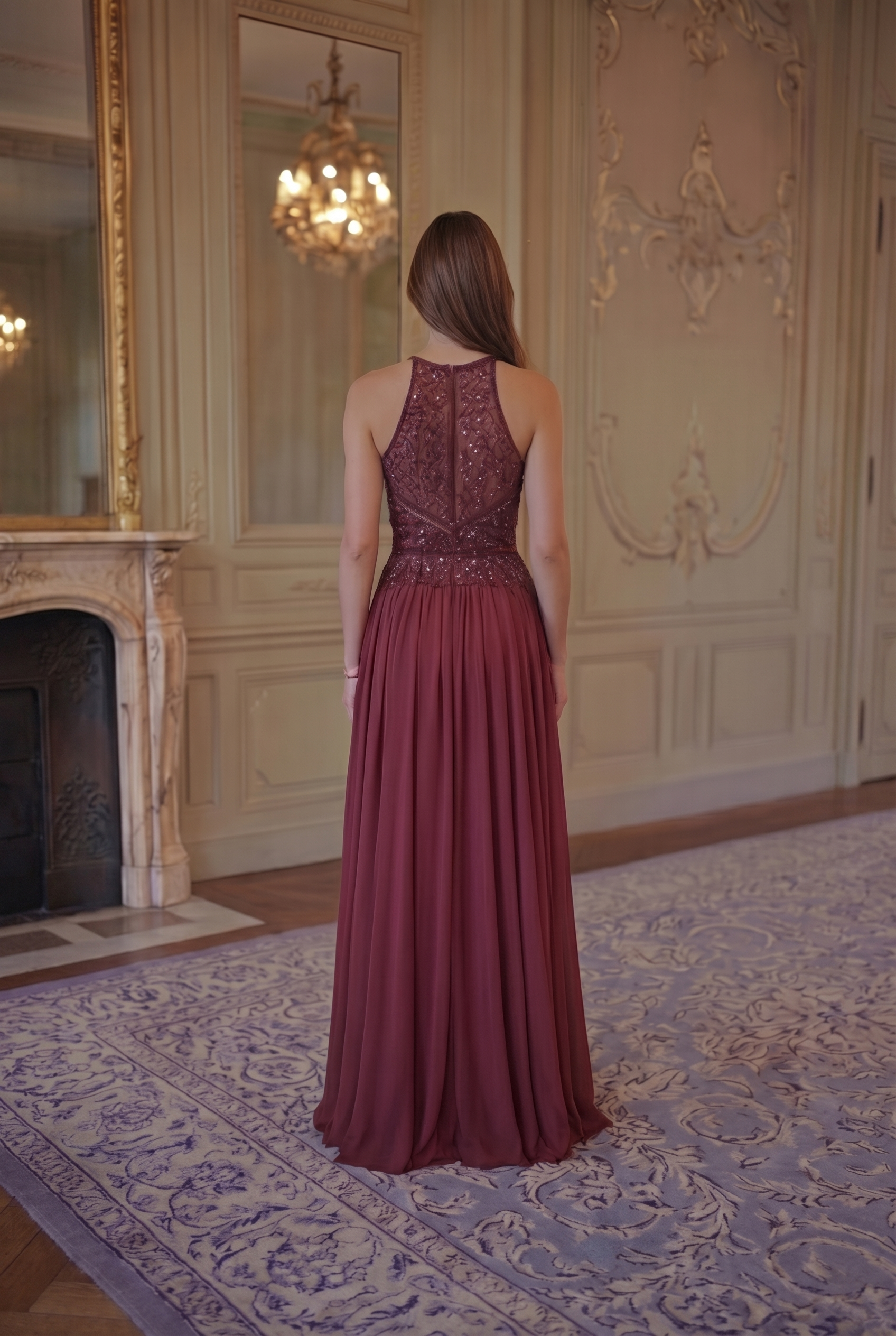 Garnet Halter Ballgown - Deep Burgundy Lus Deluné