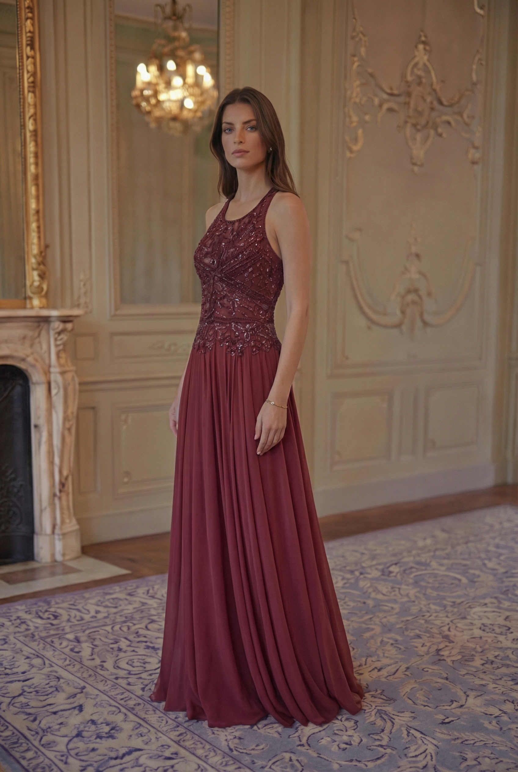Garnet Halter Ballgown - Deep Burgundy Lus Deluné